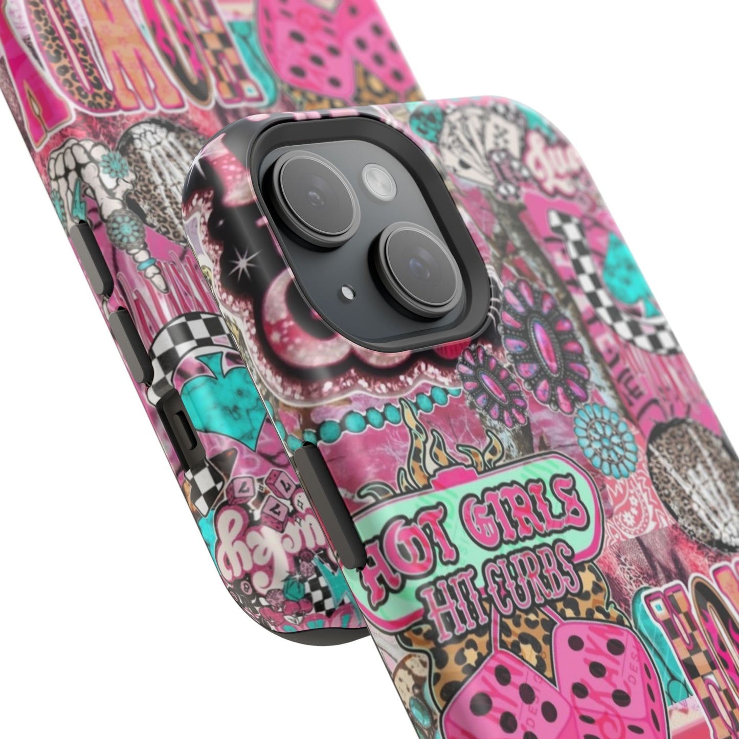 Pink Retro Patchwork Tough Magnetic Phone Case - 'Cowgirl' Sticker Collage