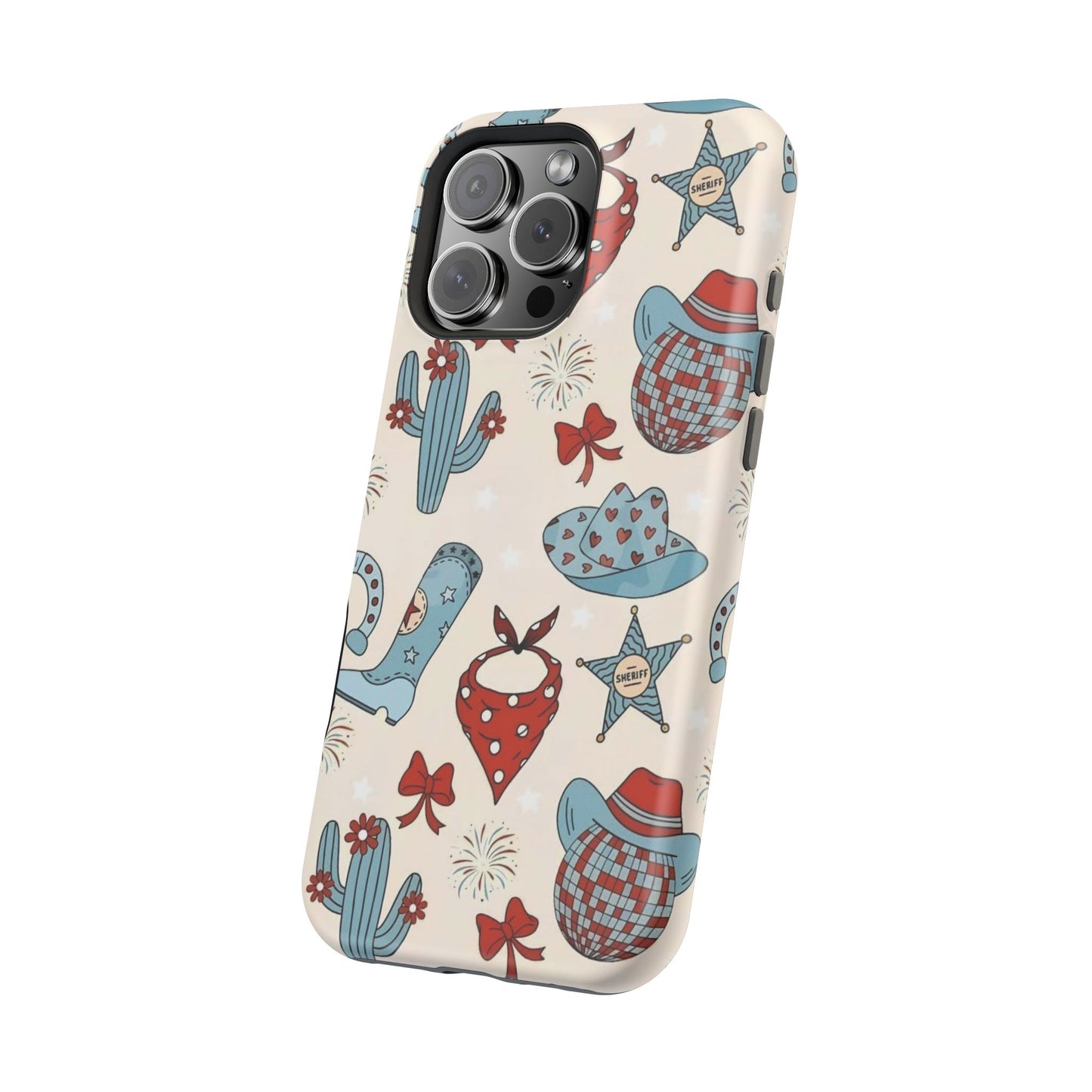 Western Country Pattern Phone Case — Cowboy Boots, Hats & Bandanas Magnetic Impact-Resistant Case