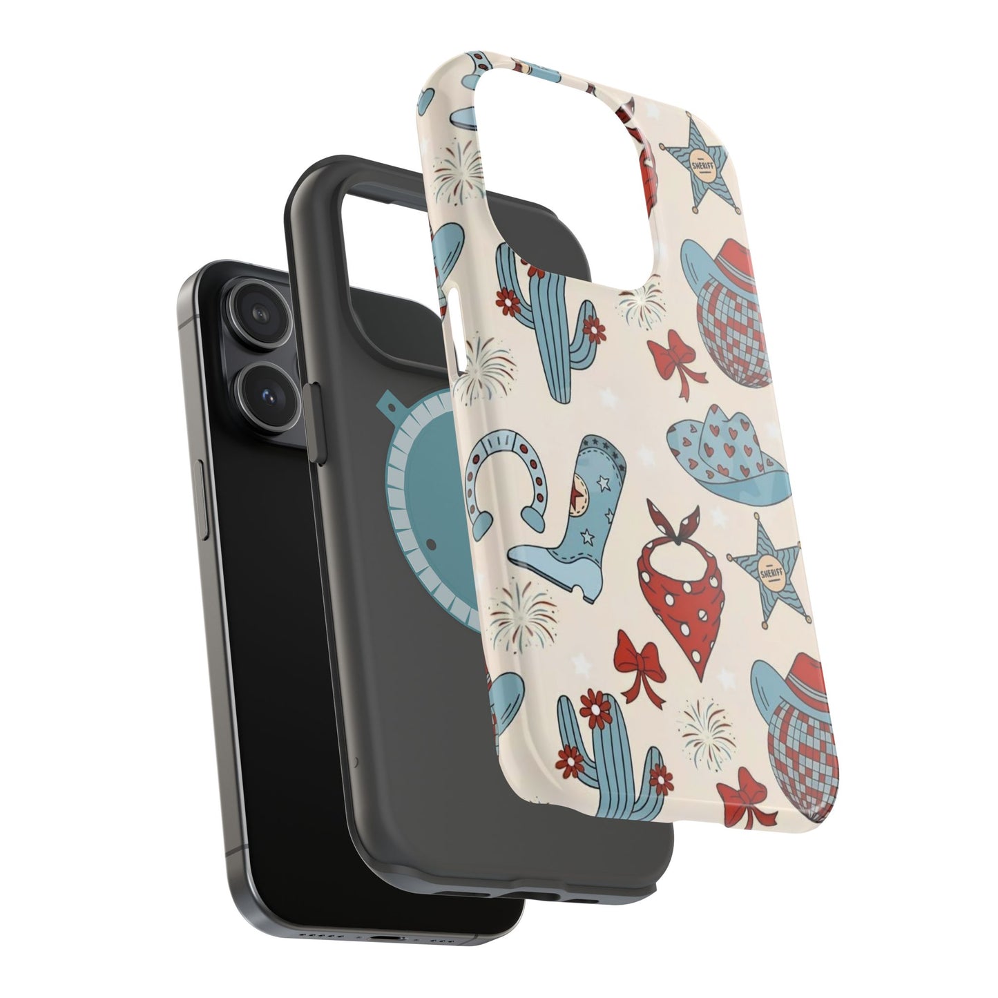 Western Country Pattern Phone Case — Cowboy Boots, Hats & Bandanas Magnetic Impact-Resistant Case