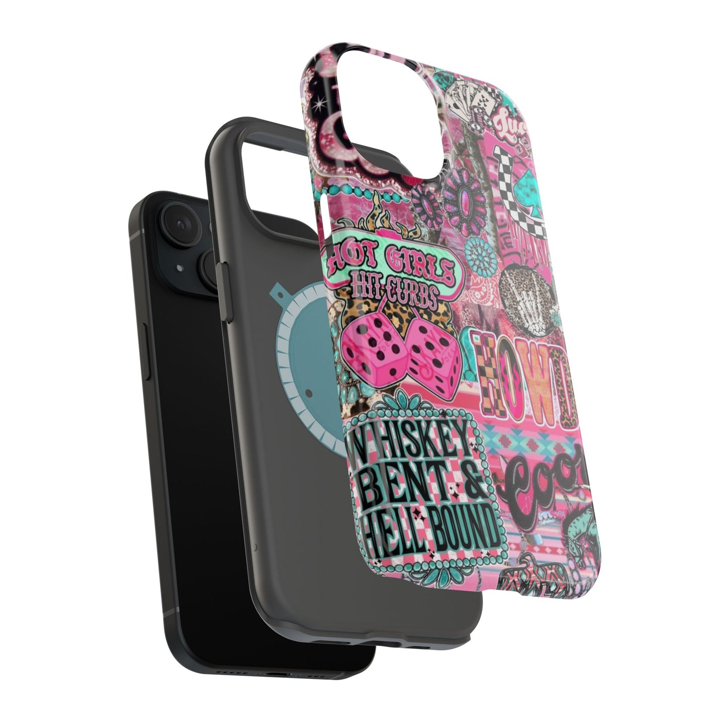 Pink Retro Patchwork Tough Magnetic Phone Case - 'Cowgirl' Sticker Collage