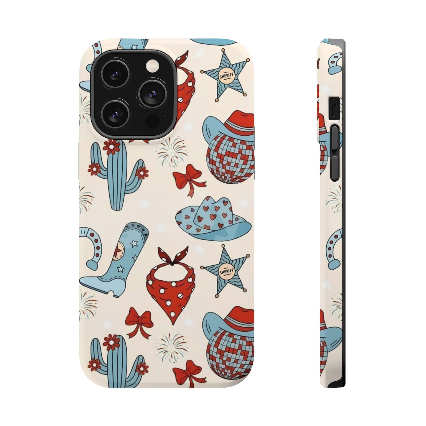 Western Country Pattern Phone Case — Cowboy Boots, Hats & Bandanas Magnetic Impact-Resistant Case