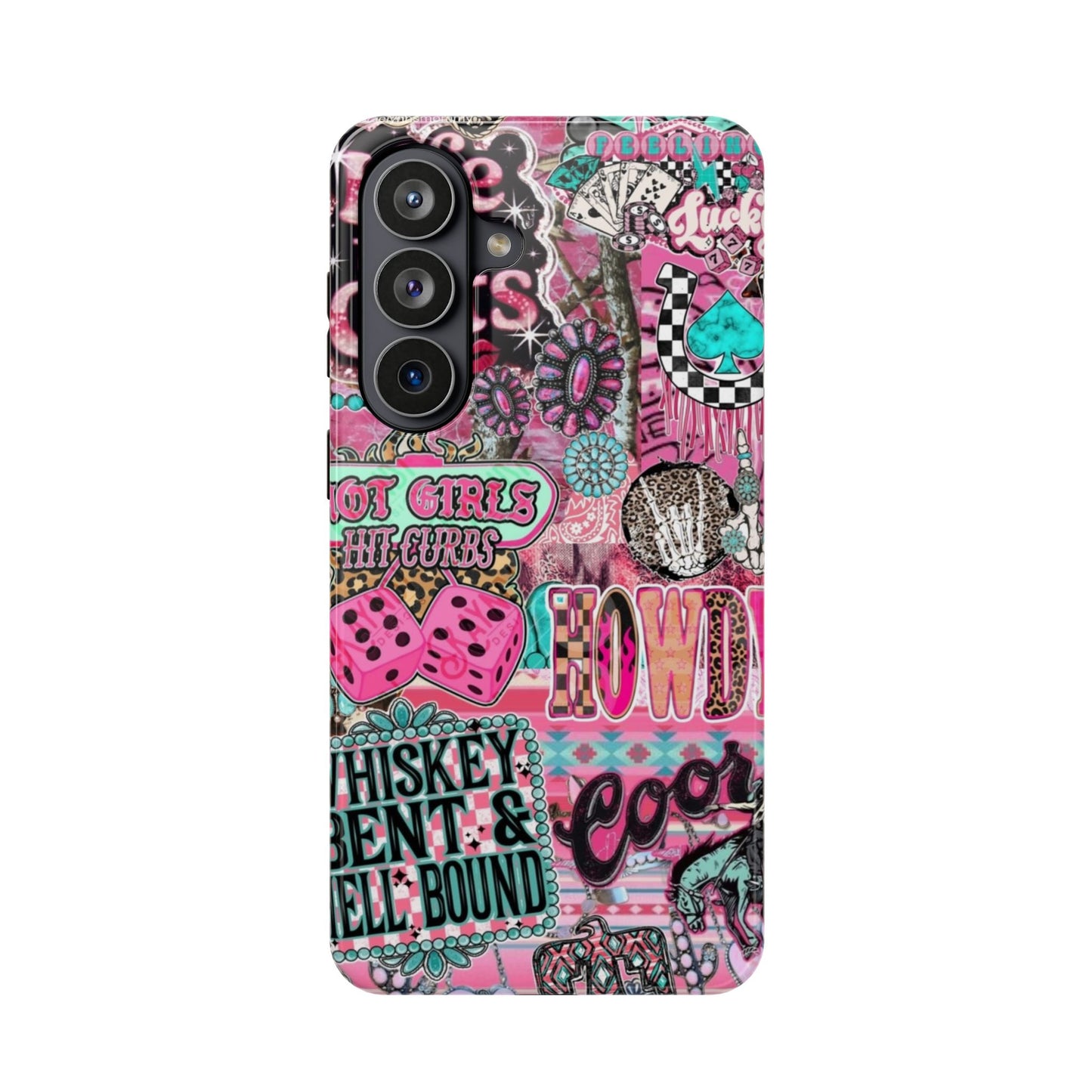 Pink Retro Patchwork Tough Magnetic Phone Case - 'Cowgirl' Sticker Collage