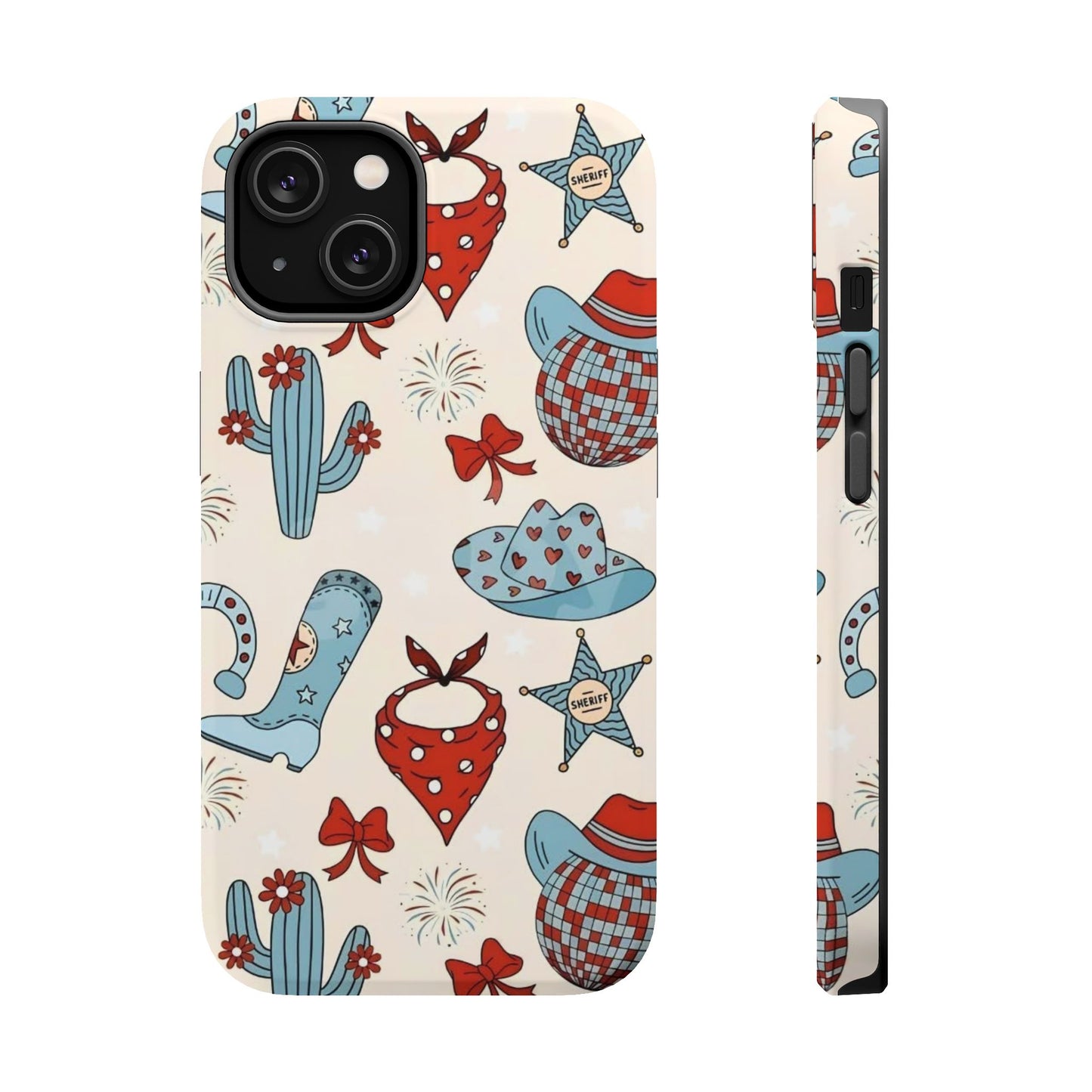 Western Country Pattern Phone Case — Cowboy Boots, Hats & Bandanas Magnetic Impact-Resistant Case