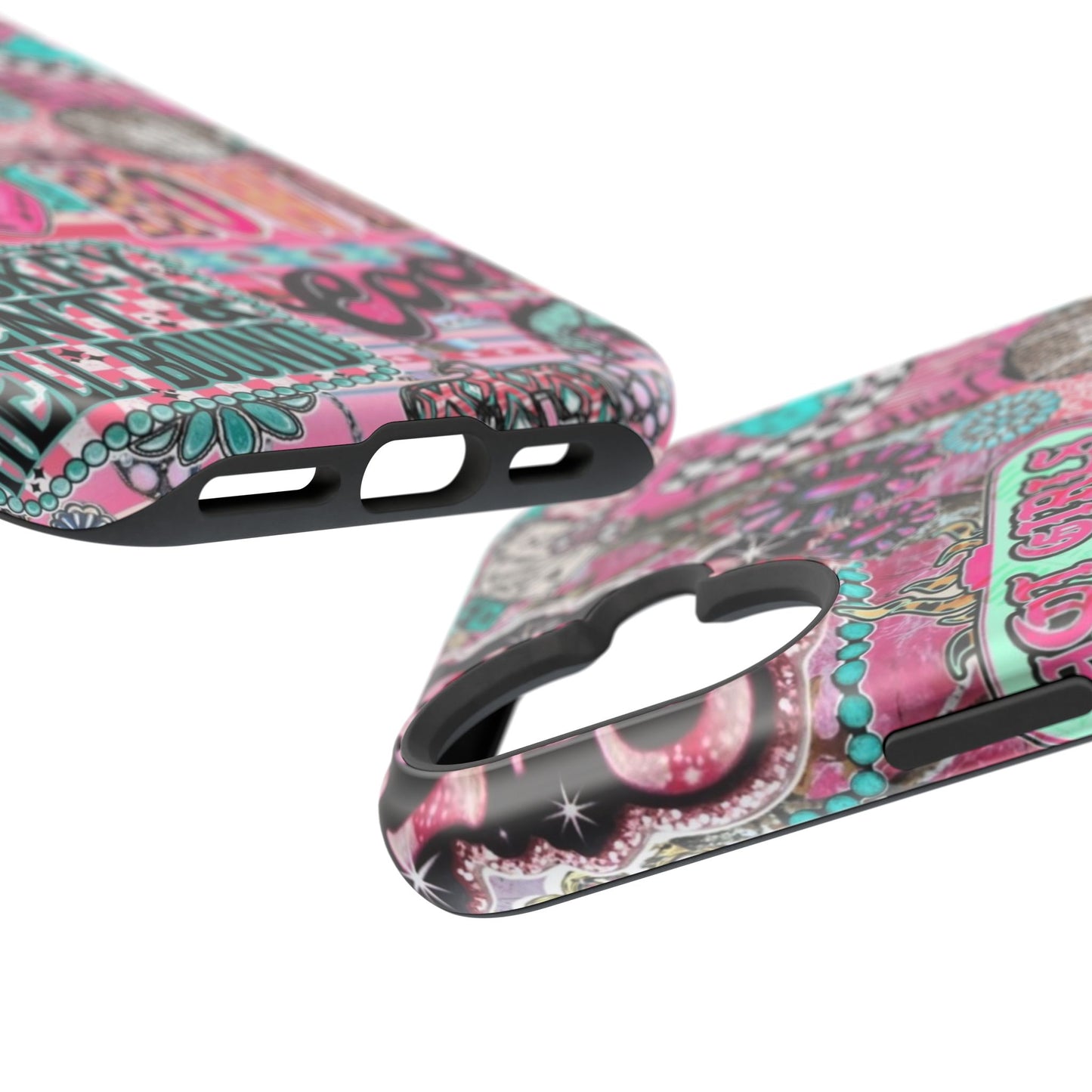 Pink Retro Patchwork Tough Magnetic Phone Case - 'Cowgirl' Sticker Collage