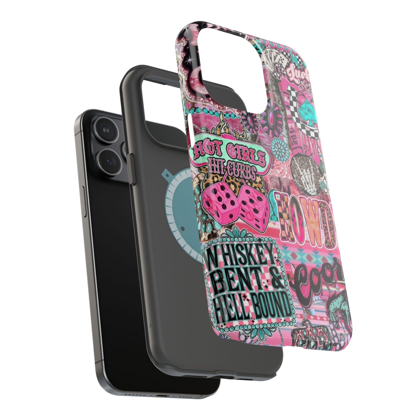 Pink Retro Patchwork Tough Magnetic Phone Case - 'Cowgirl' Sticker Collage