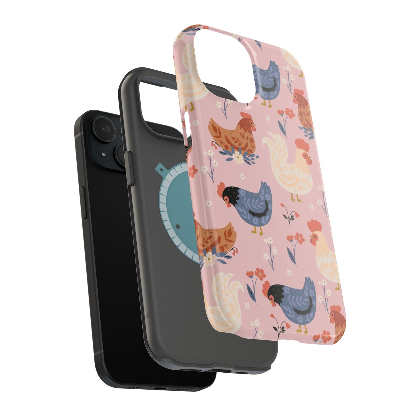 Chicken Pattern Magnetic Impact Phone Case — Cute Pastel Hen Design