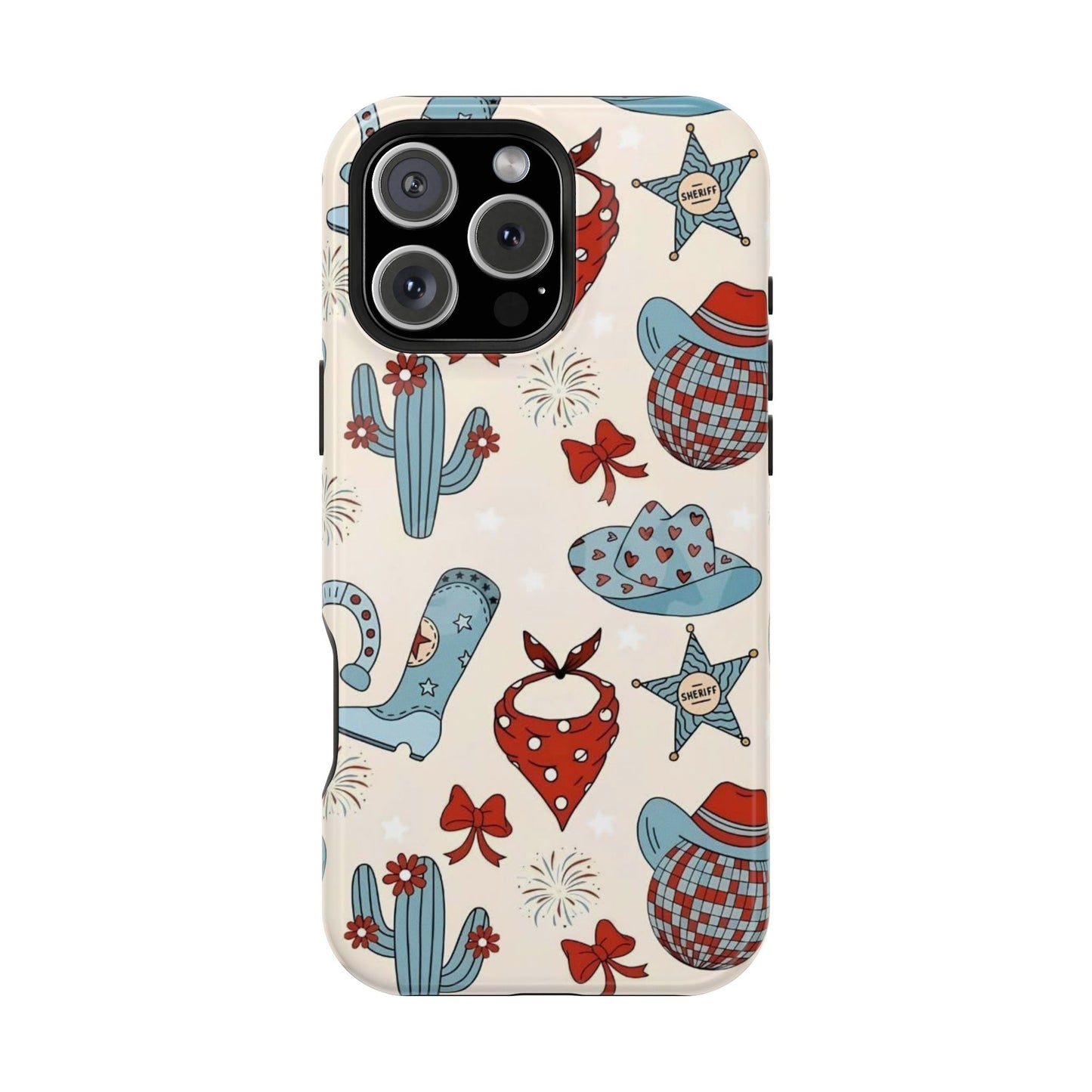 Western Country Pattern Phone Case — Cowboy Boots, Hats & Bandanas Magnetic Impact-Resistant Case