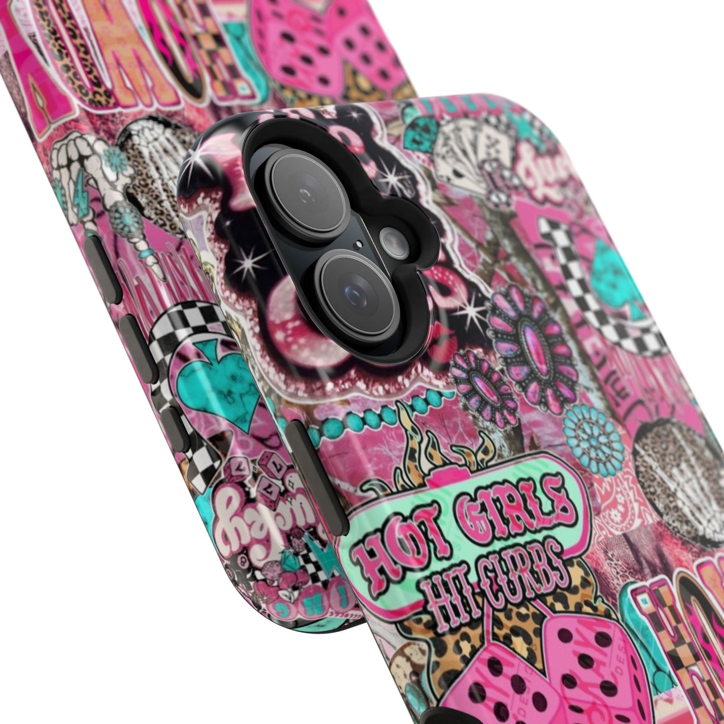 Pink Retro Patchwork Tough Magnetic Phone Case - 'Cowgirl' Sticker Collage