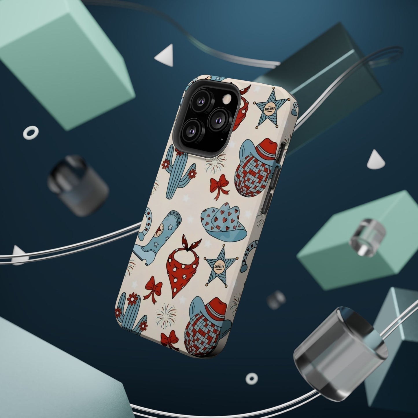 Western Country Pattern Phone Case — Cowboy Boots, Hats & Bandanas Magnetic Impact-Resistant Case