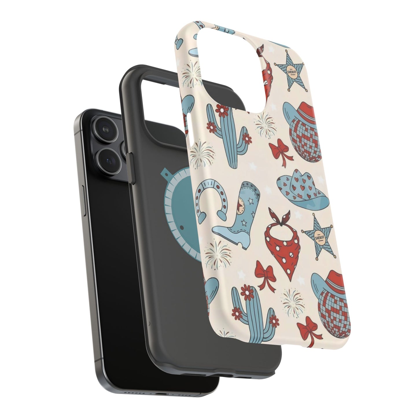 Western Country Pattern Phone Case — Cowboy Boots, Hats & Bandanas Magnetic Impact-Resistant Case
