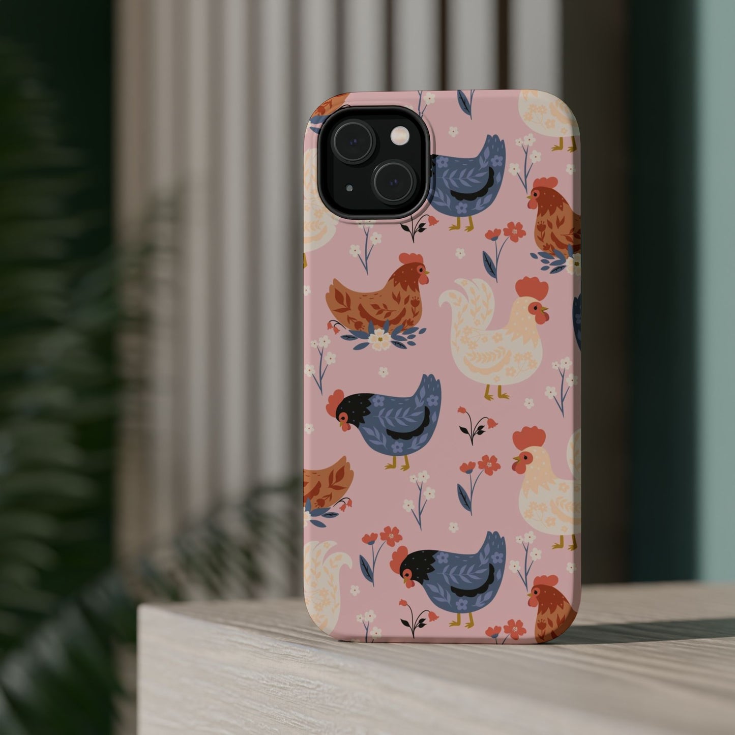 Chicken Pattern Magnetic Impact Phone Case — Cute Pastel Hen Design