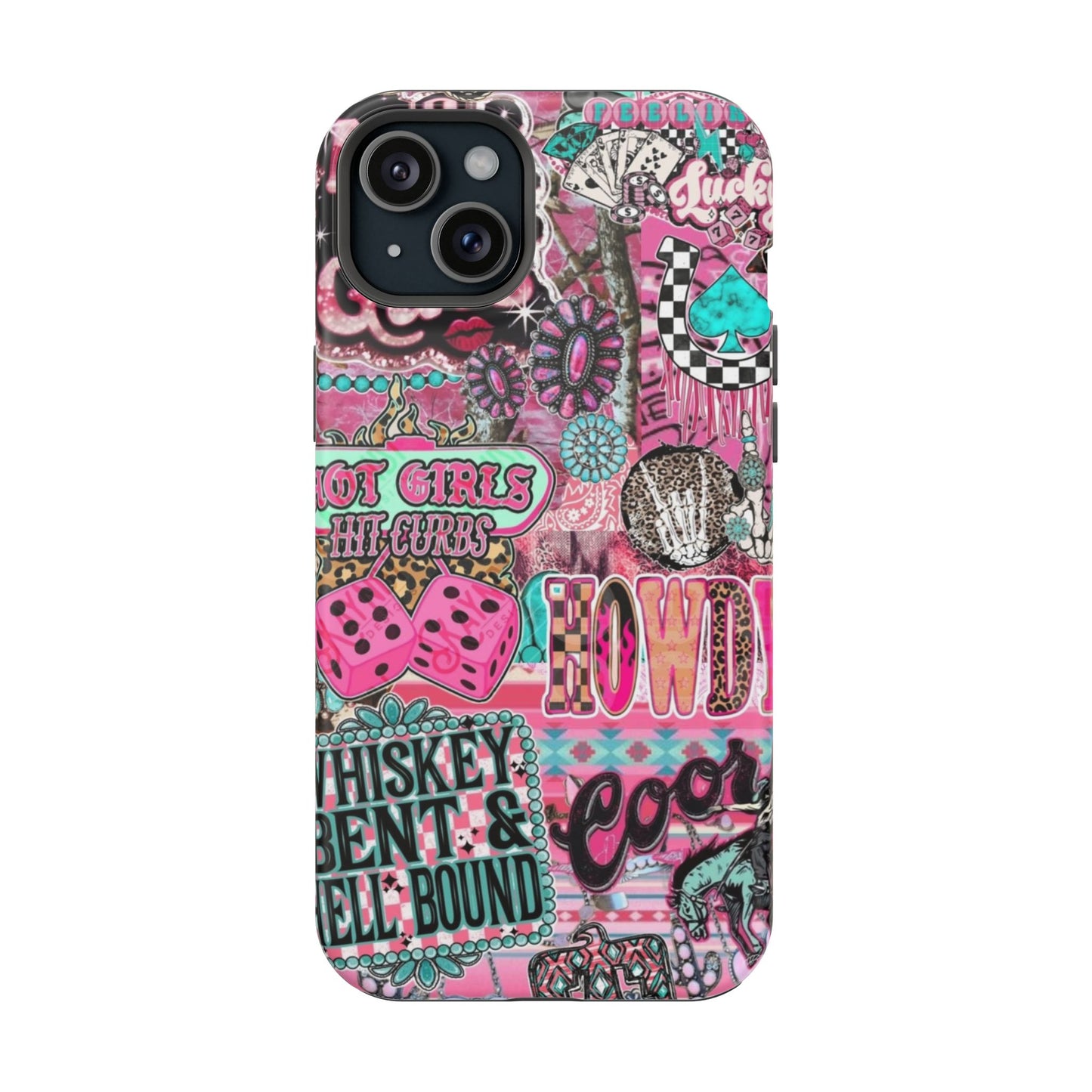 Pink Retro Patchwork Tough Magnetic Phone Case - 'Cowgirl' Sticker Collage