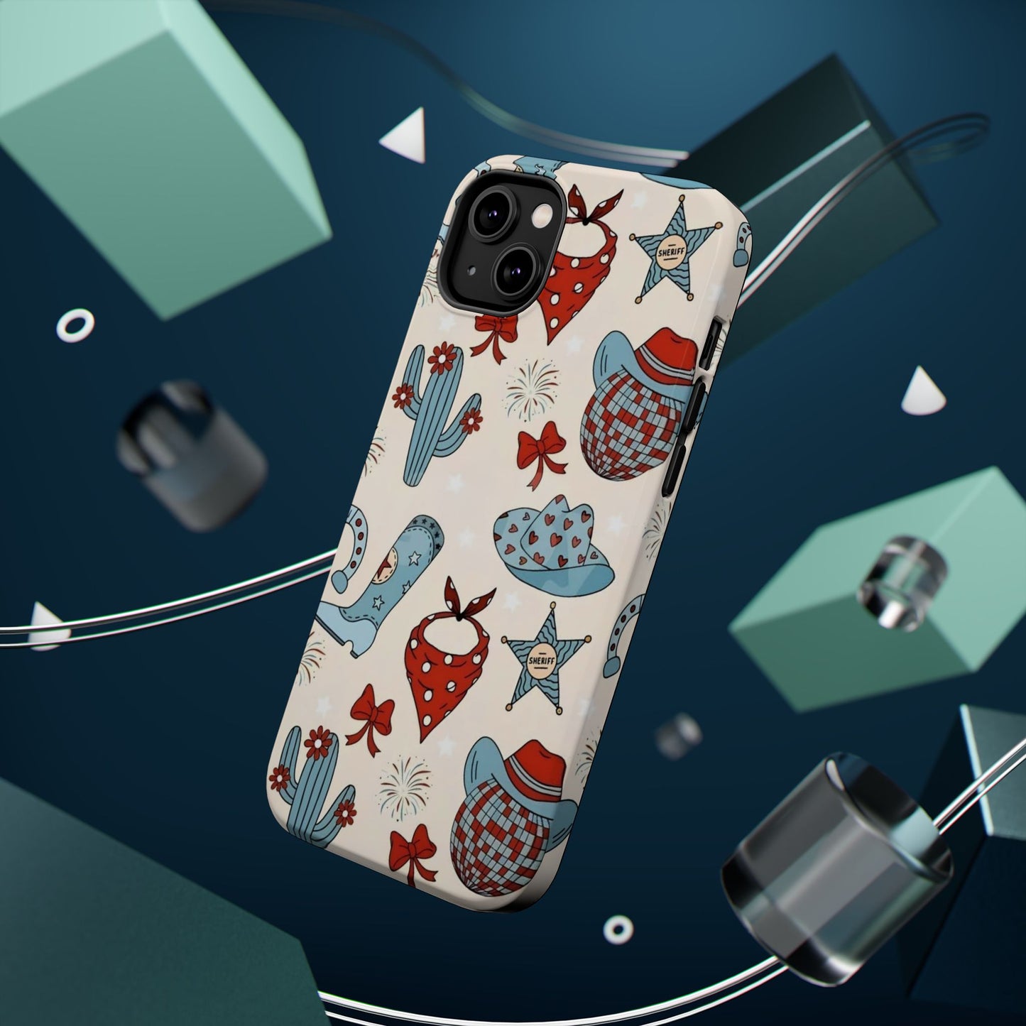 Western Country Pattern Phone Case — Cowboy Boots, Hats & Bandanas Magnetic Impact-Resistant Case