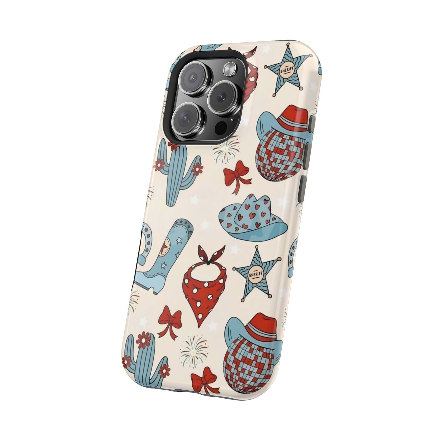 Western Country Pattern Phone Case — Cowboy Boots, Hats & Bandanas Magnetic Impact-Resistant Case