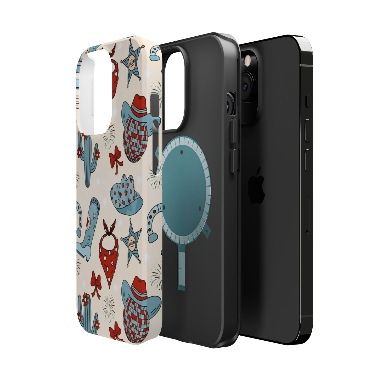 Western Country Pattern Phone Case — Cowboy Boots, Hats & Bandanas Magnetic Impact-Resistant Case