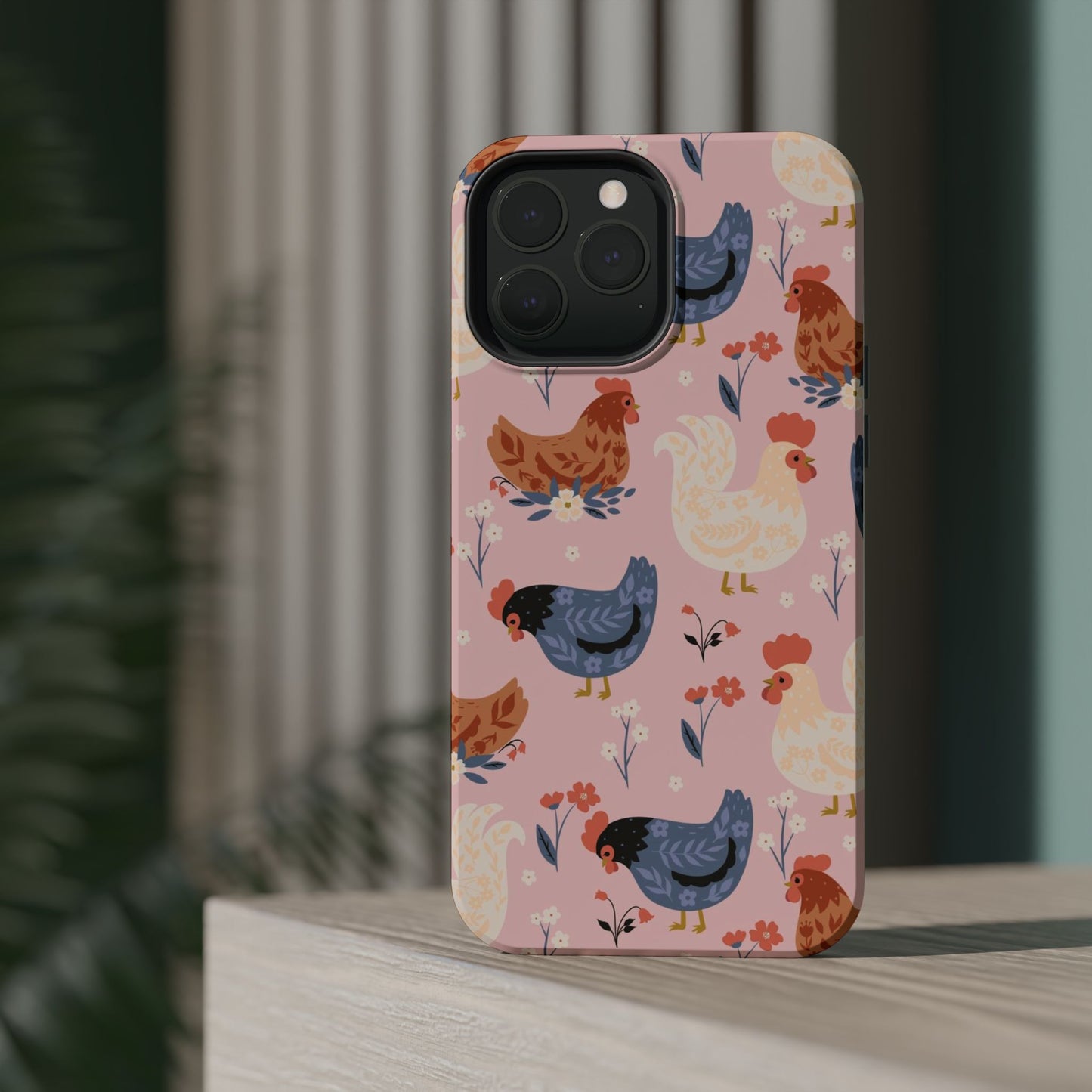 Chicken Pattern Magnetic Impact Phone Case — Cute Pastel Hen Design