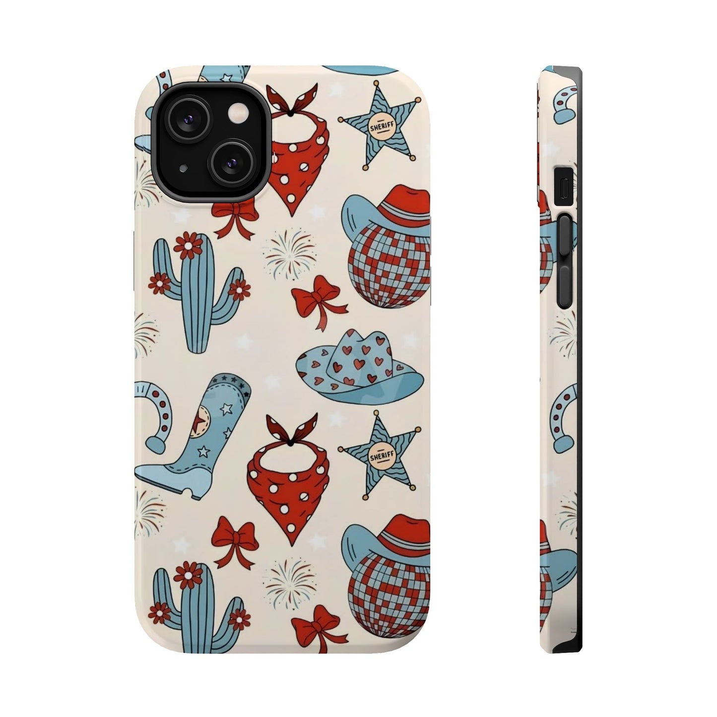 Western Country Pattern Phone Case — Cowboy Boots, Hats & Bandanas Magnetic Impact-Resistant Case
