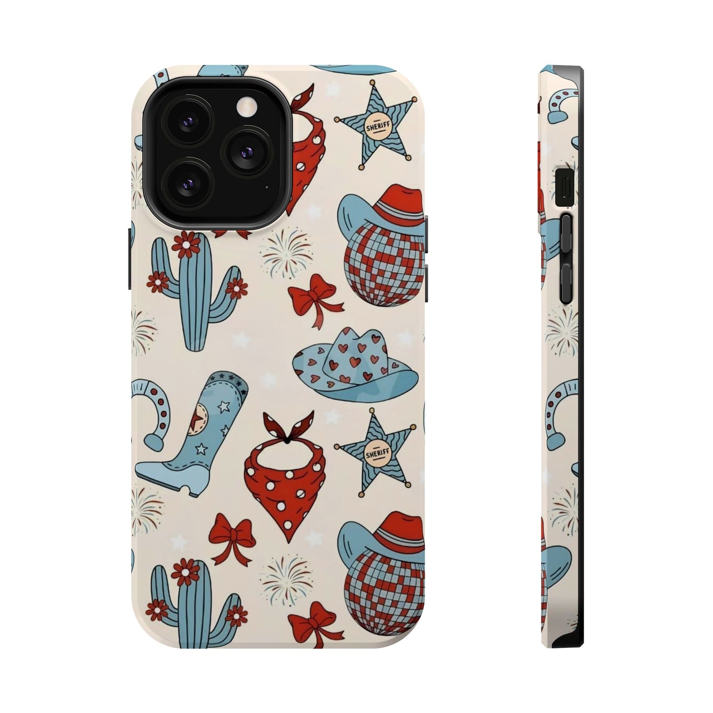 Western Country Pattern Phone Case — Cowboy Boots, Hats & Bandanas Magnetic Impact-Resistant Case