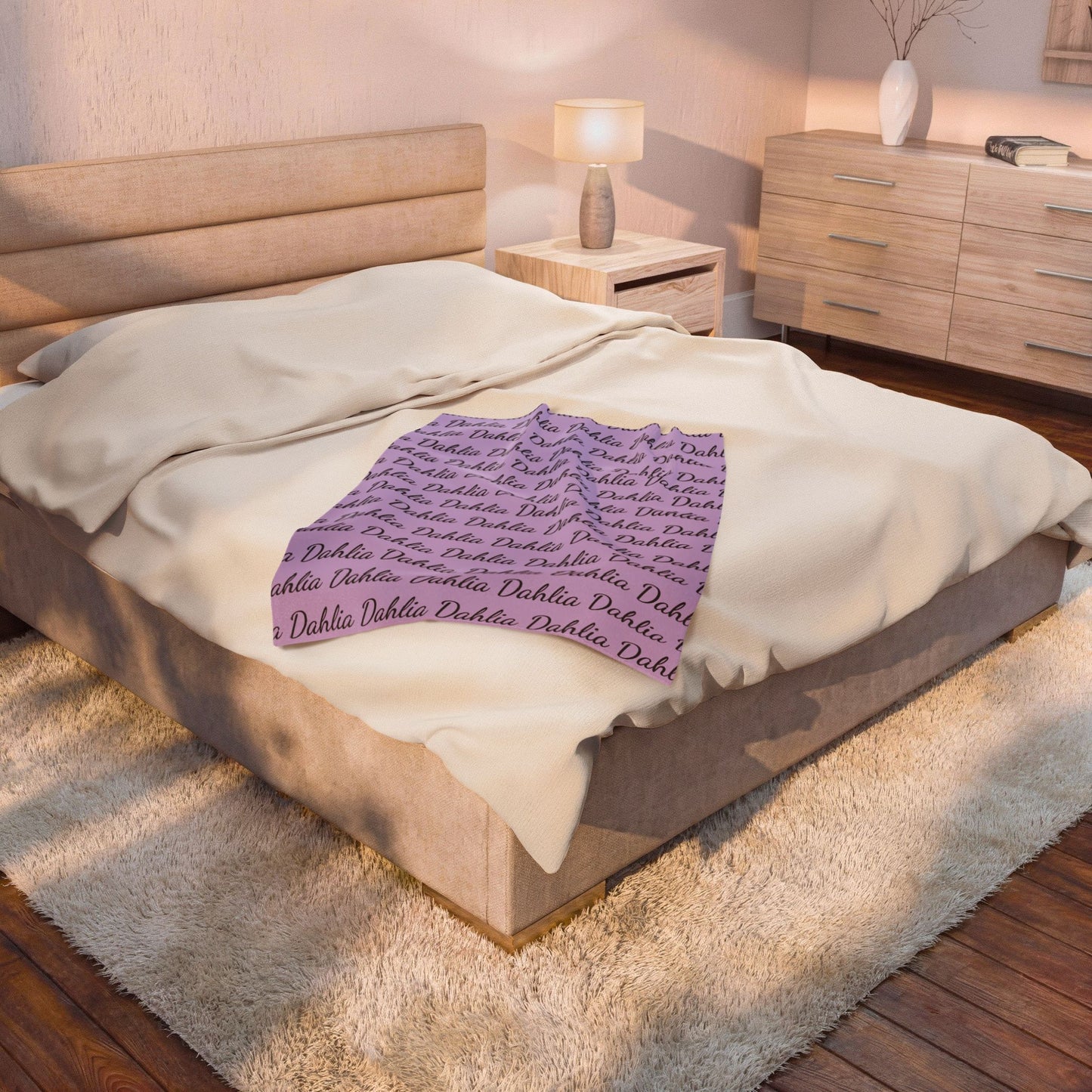 Velveteen Plush Blanket — Lavender Script 'Dahlia' Personalized Throw