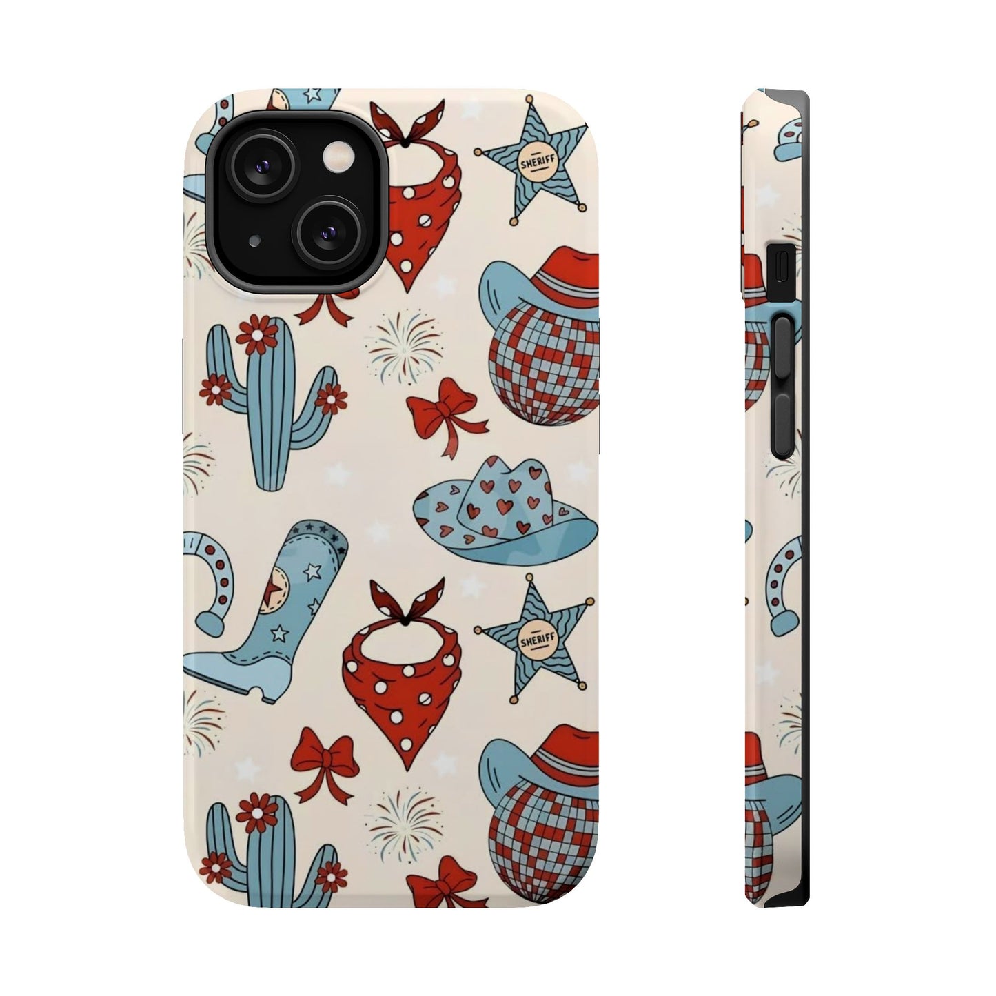 Western Country Pattern Phone Case — Cowboy Boots, Hats & Bandanas Magnetic Impact-Resistant Case