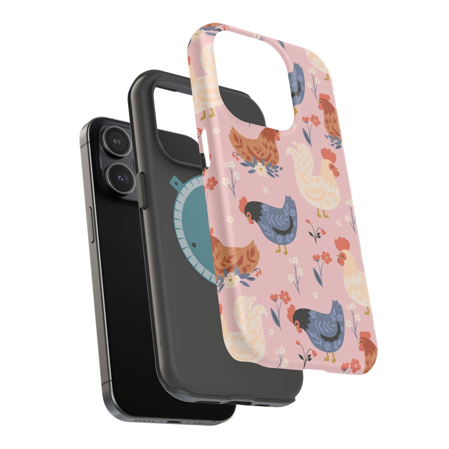 Chicken Pattern Magnetic Impact Phone Case — Cute Pastel Hen Design