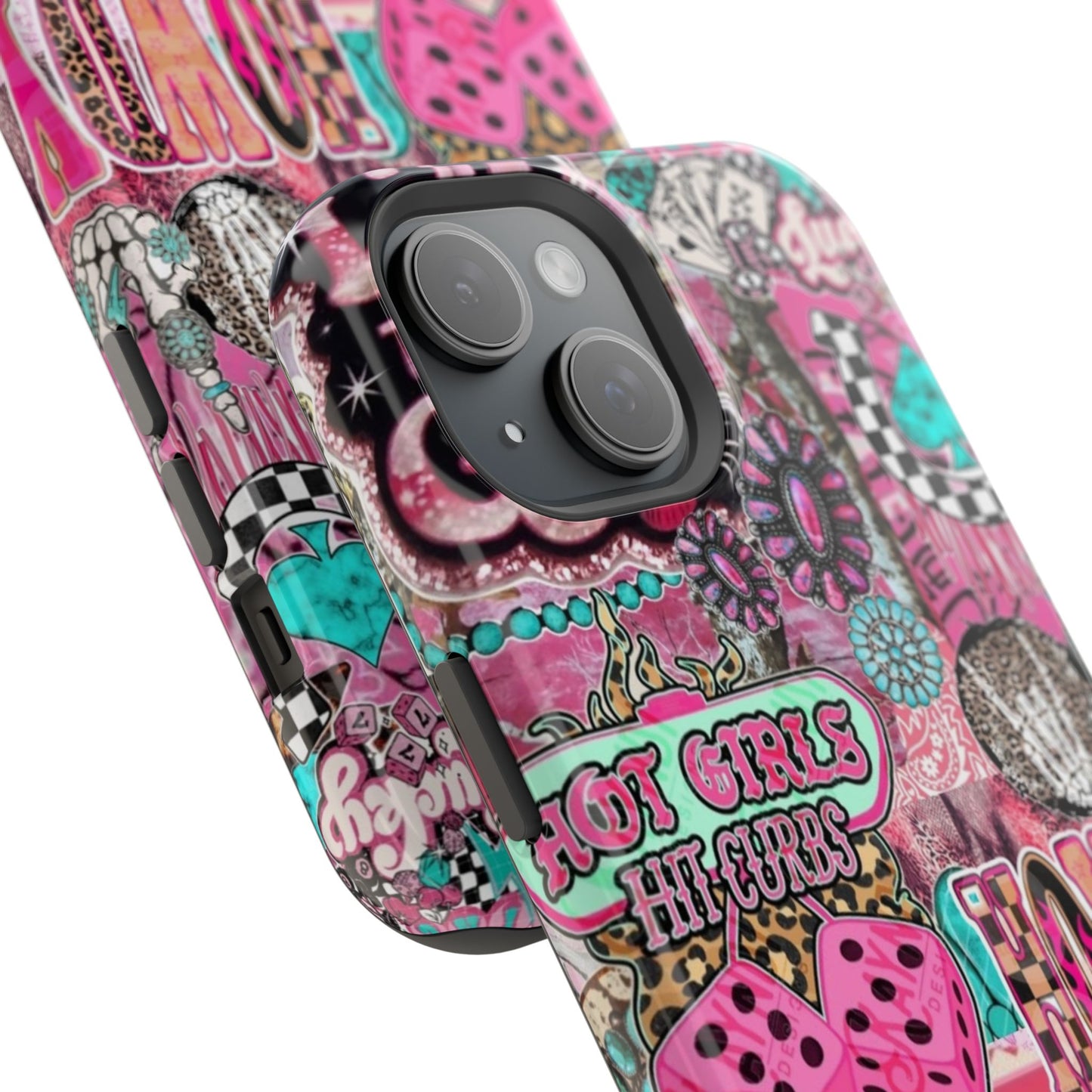 Pink Retro Patchwork Tough Magnetic Phone Case - 'Cowgirl' Sticker Collage