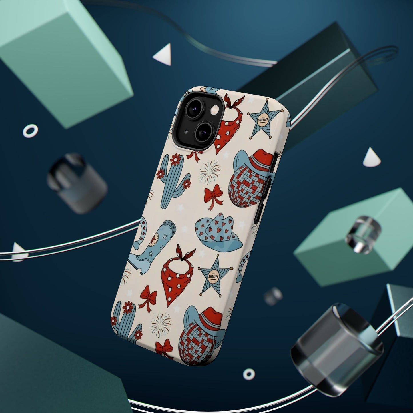 Western Country Pattern Phone Case — Cowboy Boots, Hats & Bandanas Magnetic Impact-Resistant Case