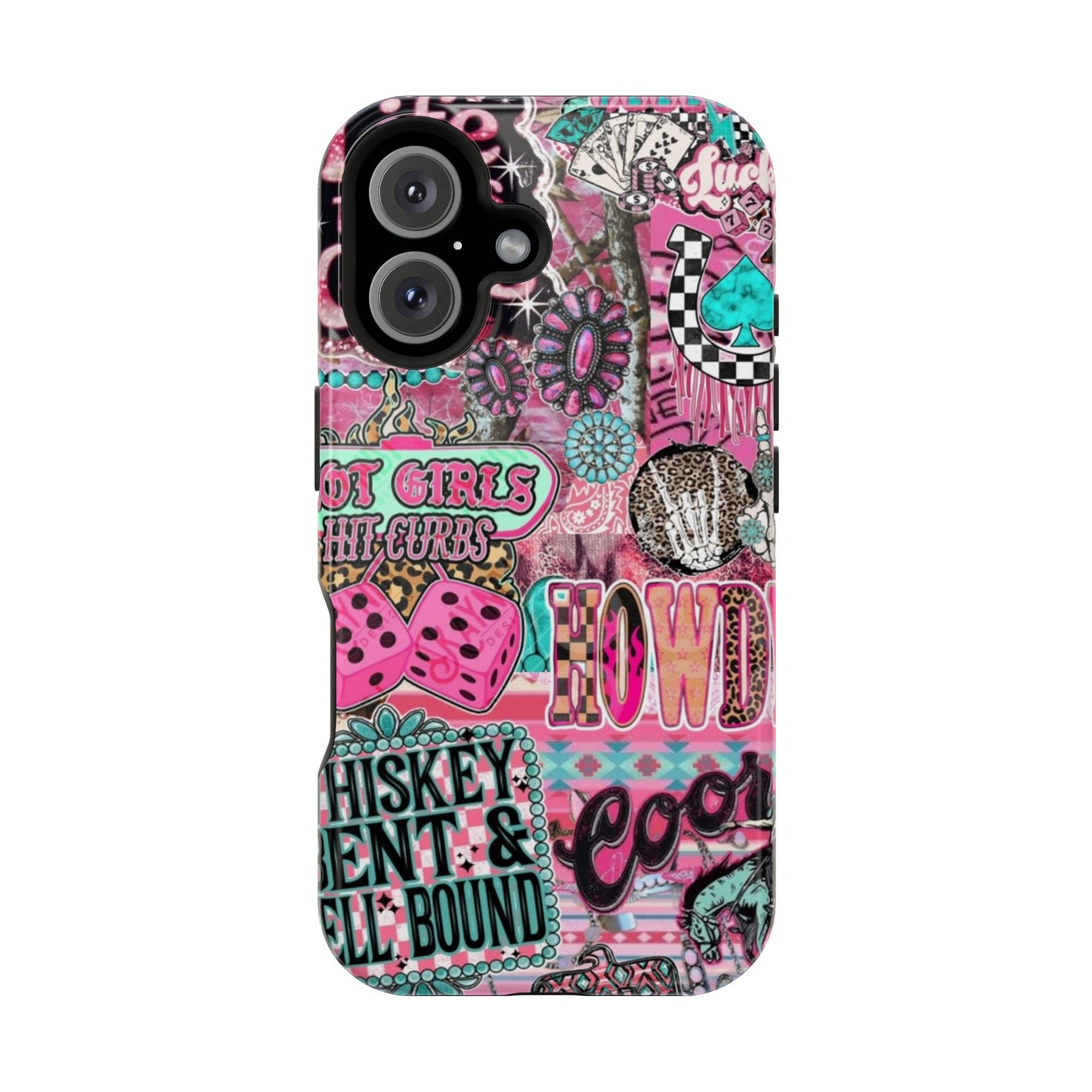 Pink Retro Patchwork Tough Magnetic Phone Case - 'Cowgirl' Sticker Collage