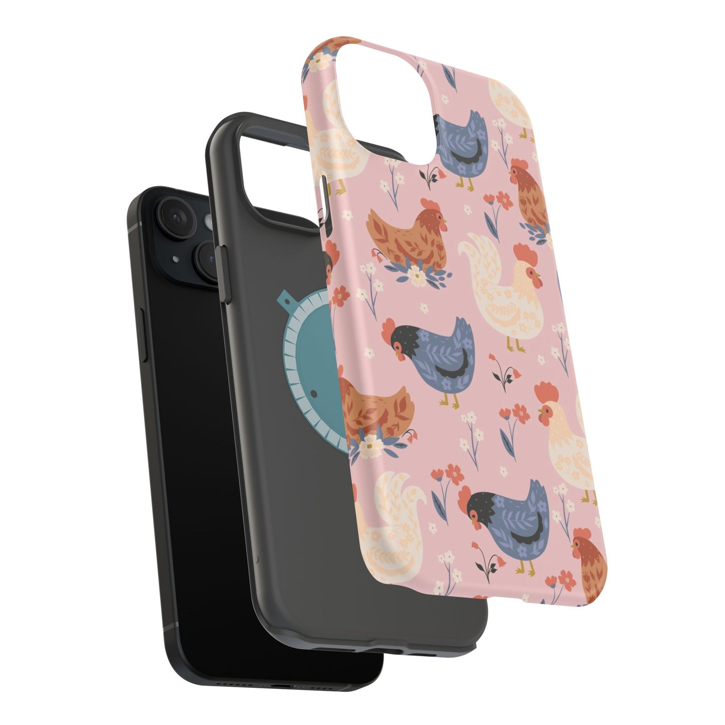 Chicken Pattern Magnetic Impact Phone Case — Cute Pastel Hen Design