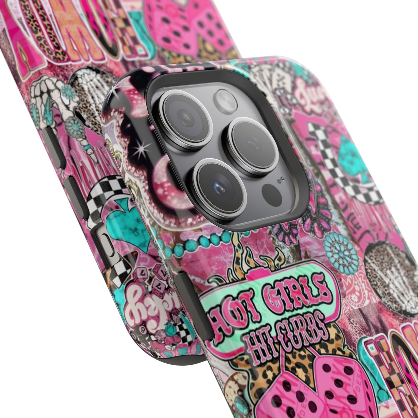 Pink Retro Patchwork Tough Magnetic Phone Case - 'Cowgirl' Sticker Collage