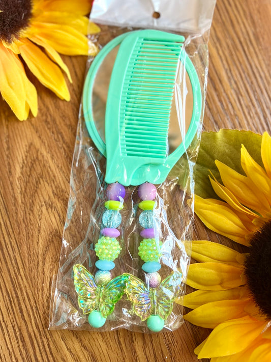 Green Butterfly Comb and Mirror Set