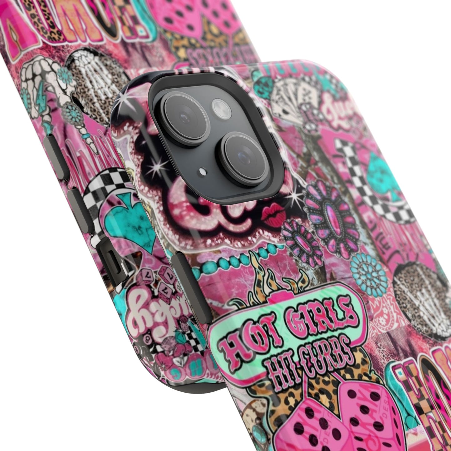 Pink Retro Patchwork Tough Magnetic Phone Case - 'Cowgirl' Sticker Collage