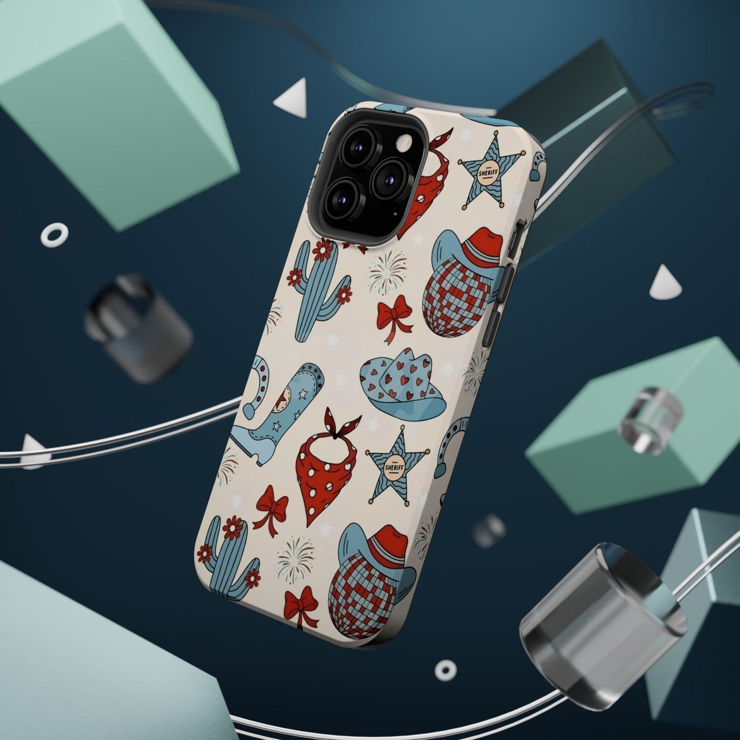 Western Country Pattern Phone Case — Cowboy Boots, Hats & Bandanas Magnetic Impact-Resistant Case
