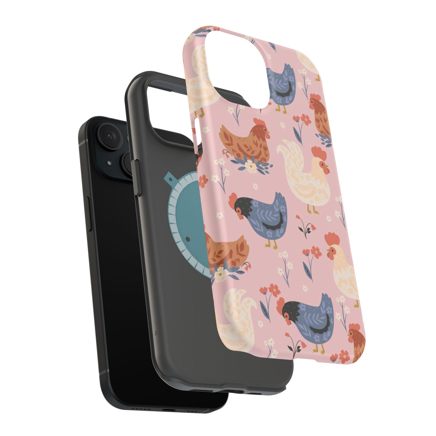 Chicken Pattern Magnetic Impact Phone Case — Cute Pastel Hen Design