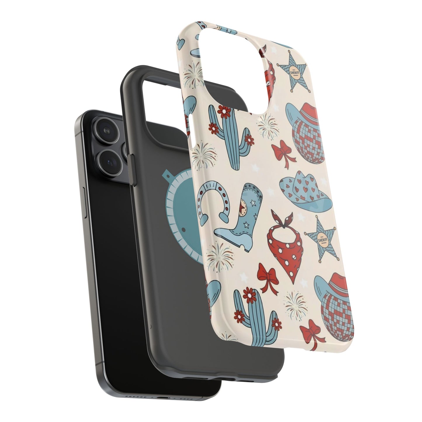 Western Country Pattern Phone Case — Cowboy Boots, Hats & Bandanas Magnetic Impact-Resistant Case