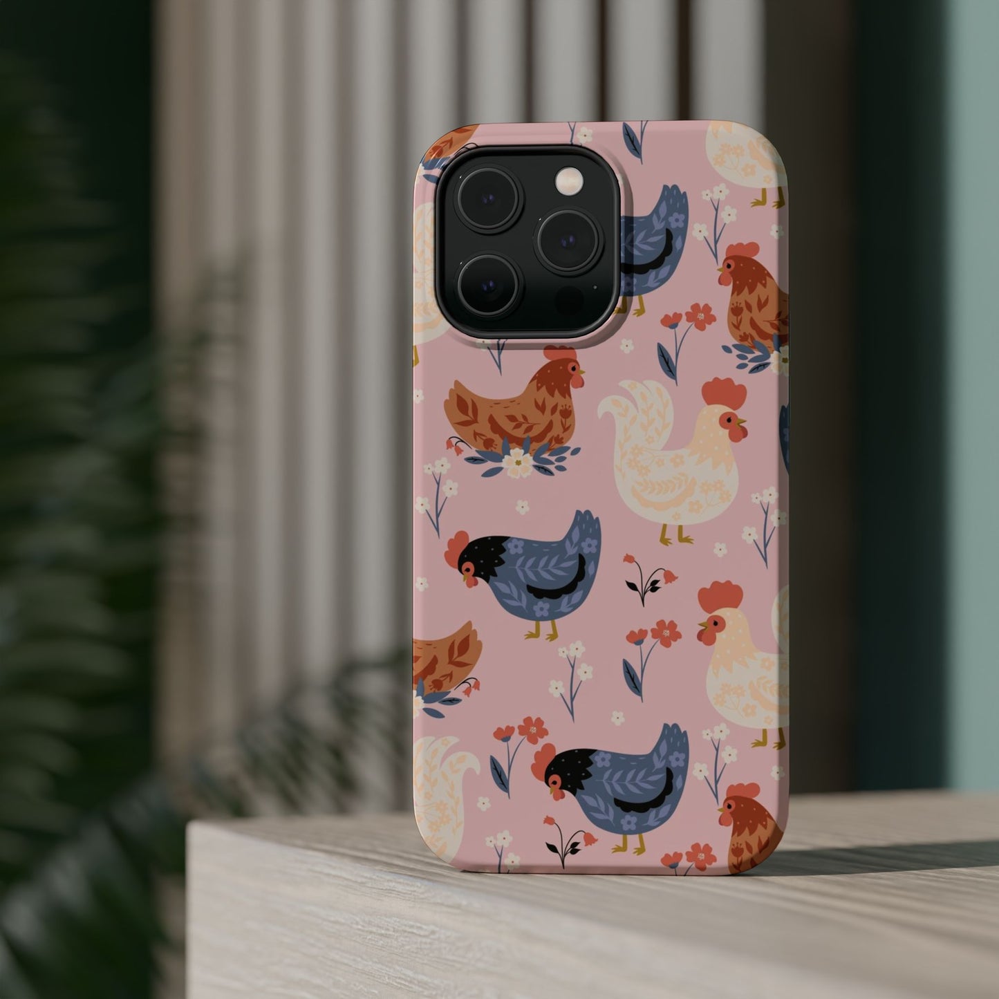 Chicken Pattern Magnetic Impact Phone Case — Cute Pastel Hen Design