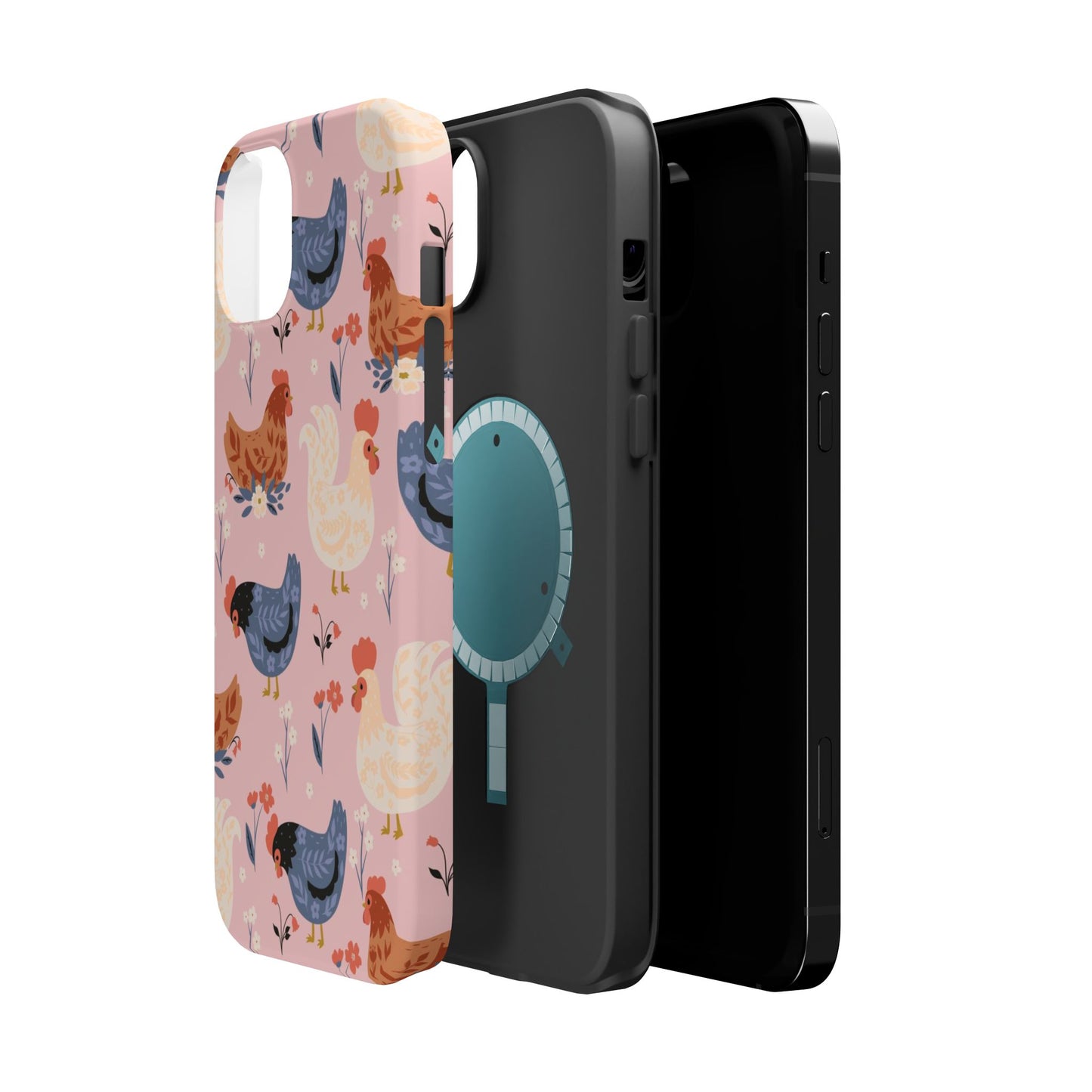 Chicken Pattern Magnetic Impact Phone Case — Cute Pastel Hen Design