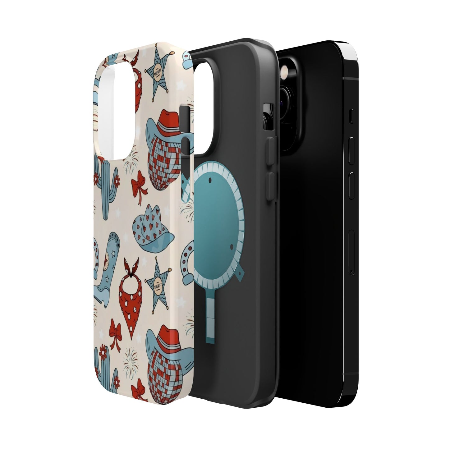 Western Country Pattern Phone Case — Cowboy Boots, Hats & Bandanas Magnetic Impact-Resistant Case