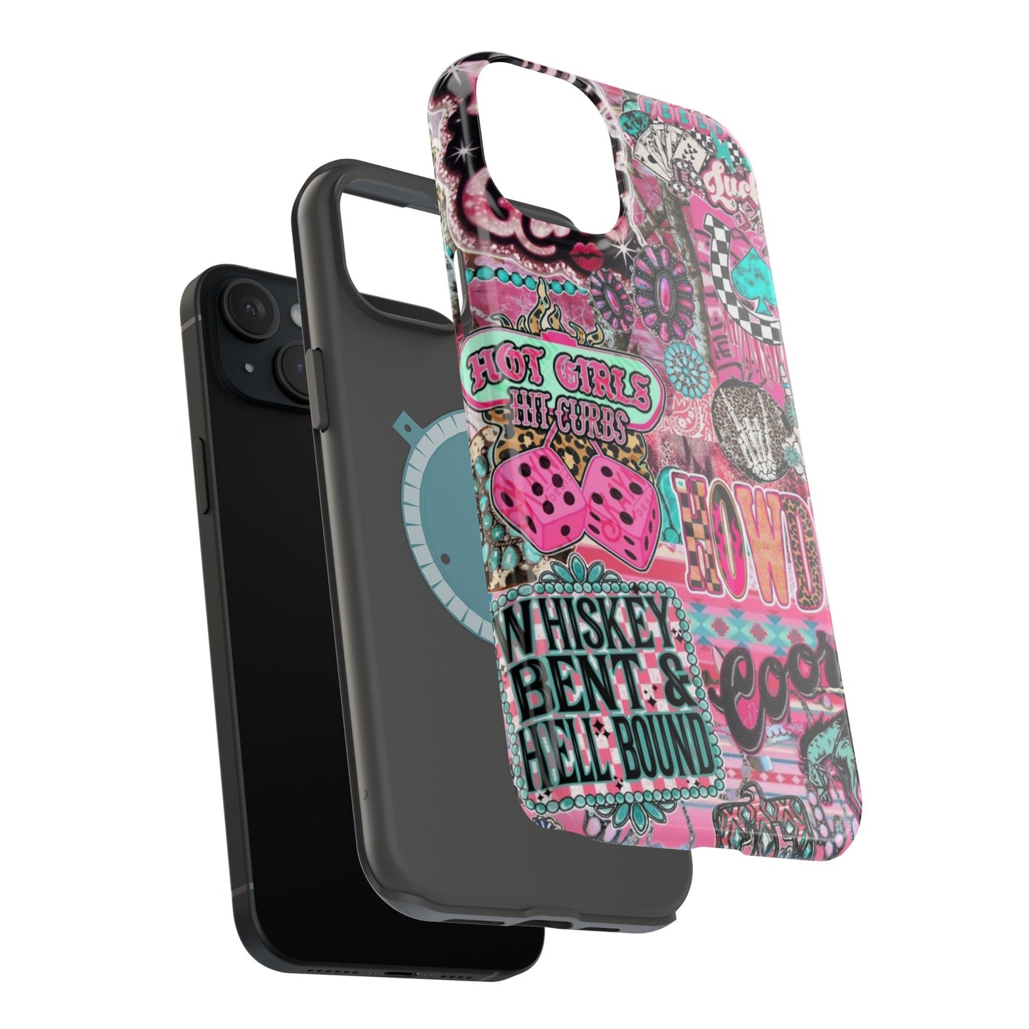 Pink Retro Patchwork Tough Magnetic Phone Case - 'Cowgirl' Sticker Collage
