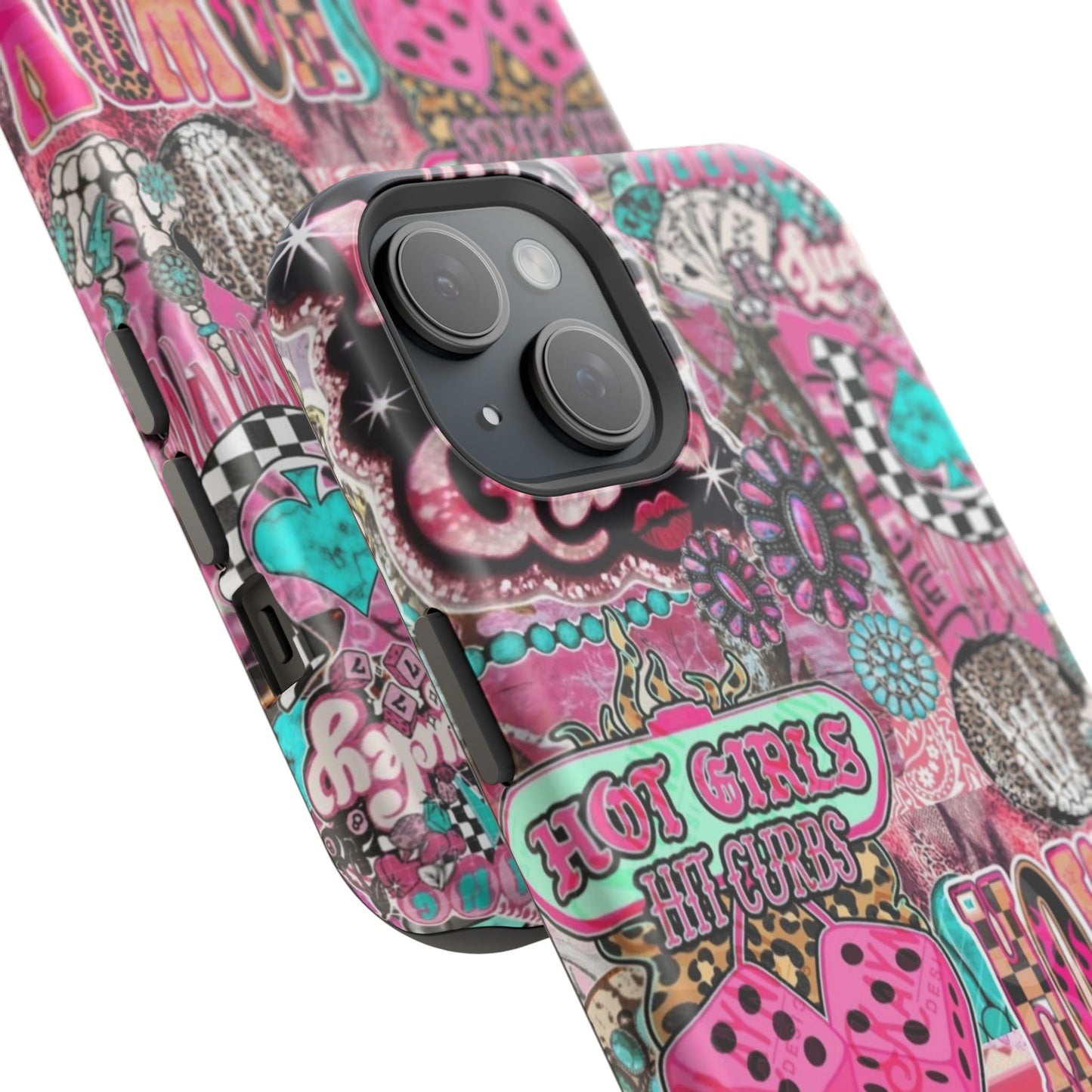 Pink Retro Patchwork Tough Magnetic Phone Case - 'Cowgirl' Sticker Collage