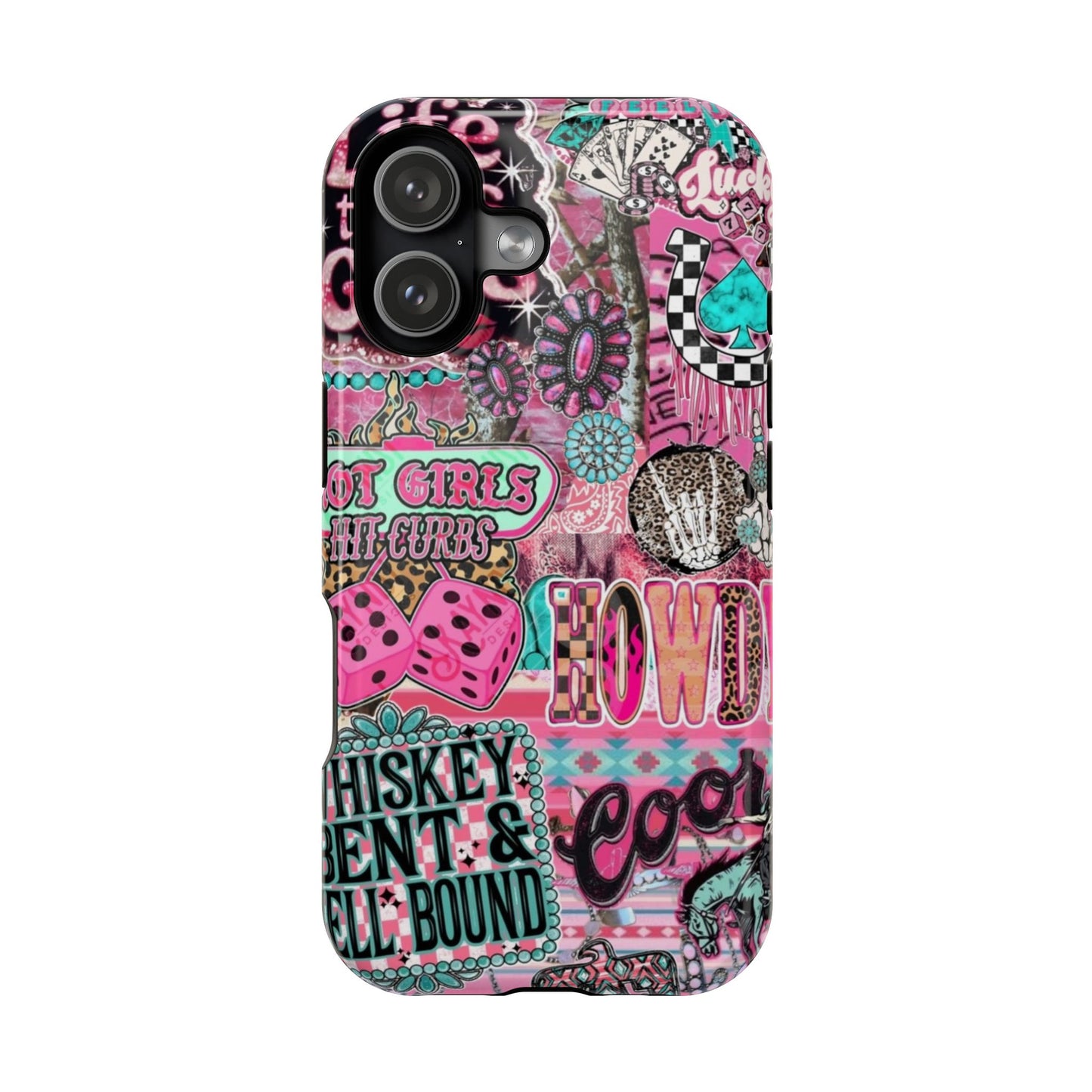 Pink Retro Patchwork Tough Magnetic Phone Case - 'Cowgirl' Sticker Collage
