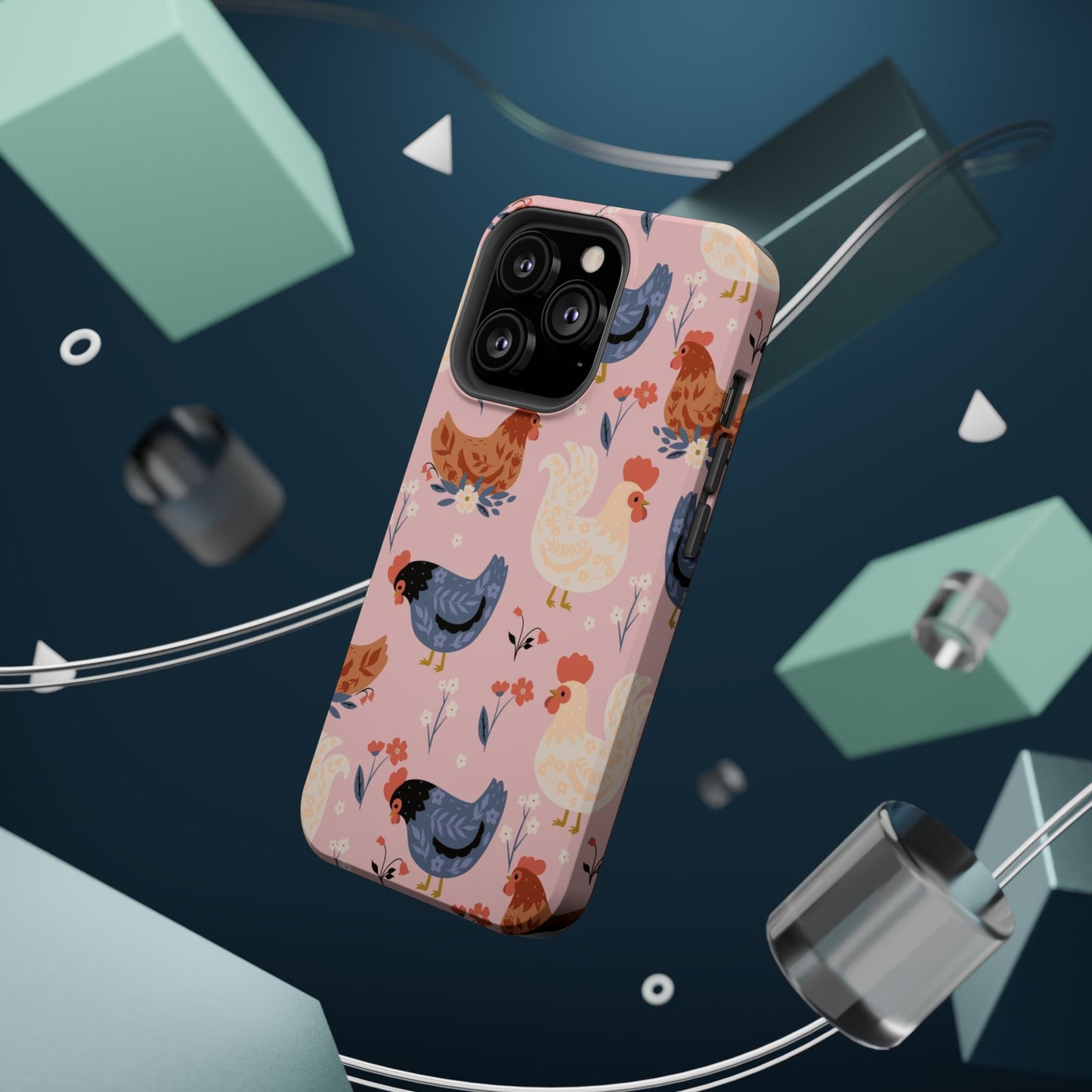 Chicken Pattern Magnetic Impact Phone Case — Cute Pastel Hen Design