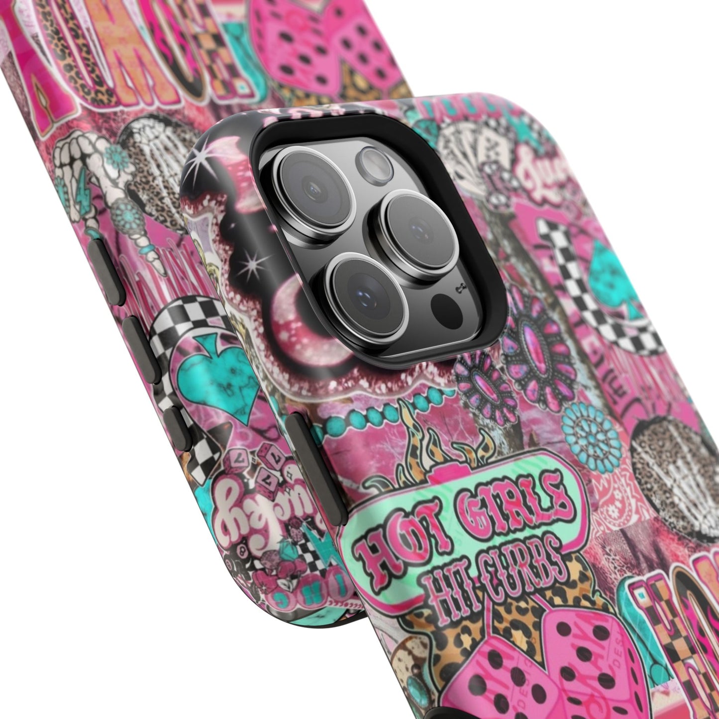 Pink Retro Patchwork Tough Magnetic Phone Case - 'Cowgirl' Sticker Collage