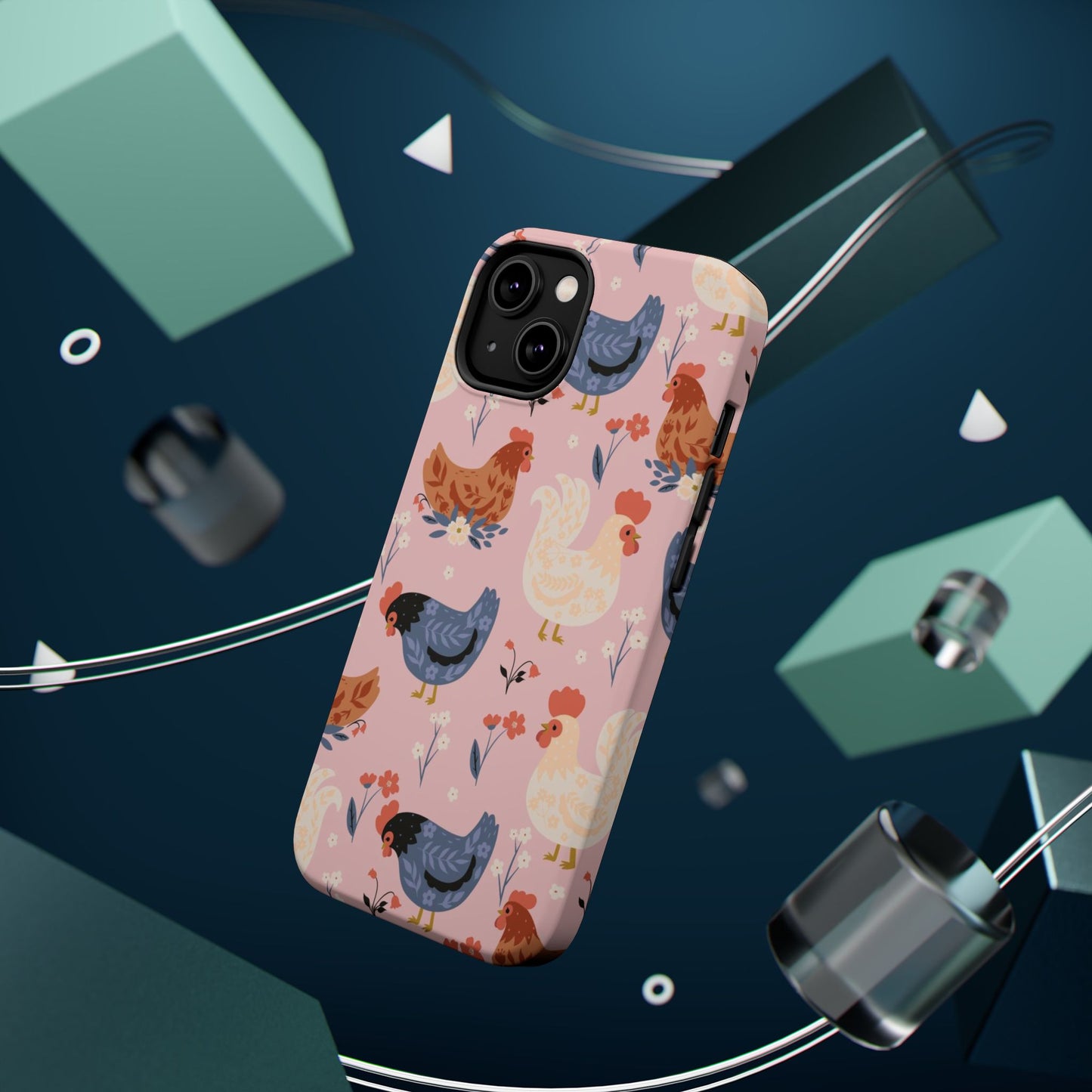 Chicken Pattern Magnetic Impact Phone Case — Cute Pastel Hen Design