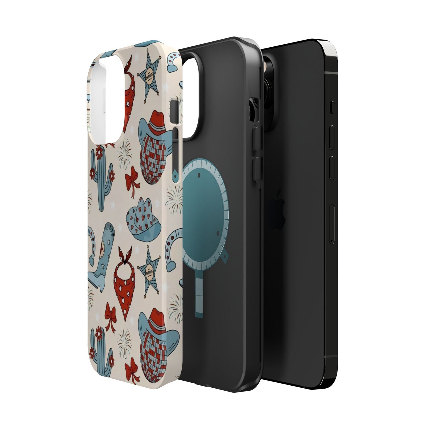 Western Country Pattern Phone Case — Cowboy Boots, Hats & Bandanas Magnetic Impact-Resistant Case