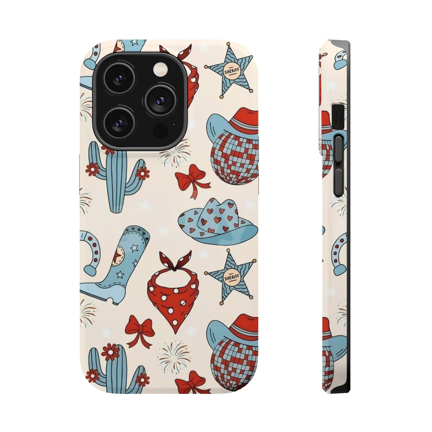 Western Country Pattern Phone Case — Cowboy Boots, Hats & Bandanas Magnetic Impact-Resistant Case