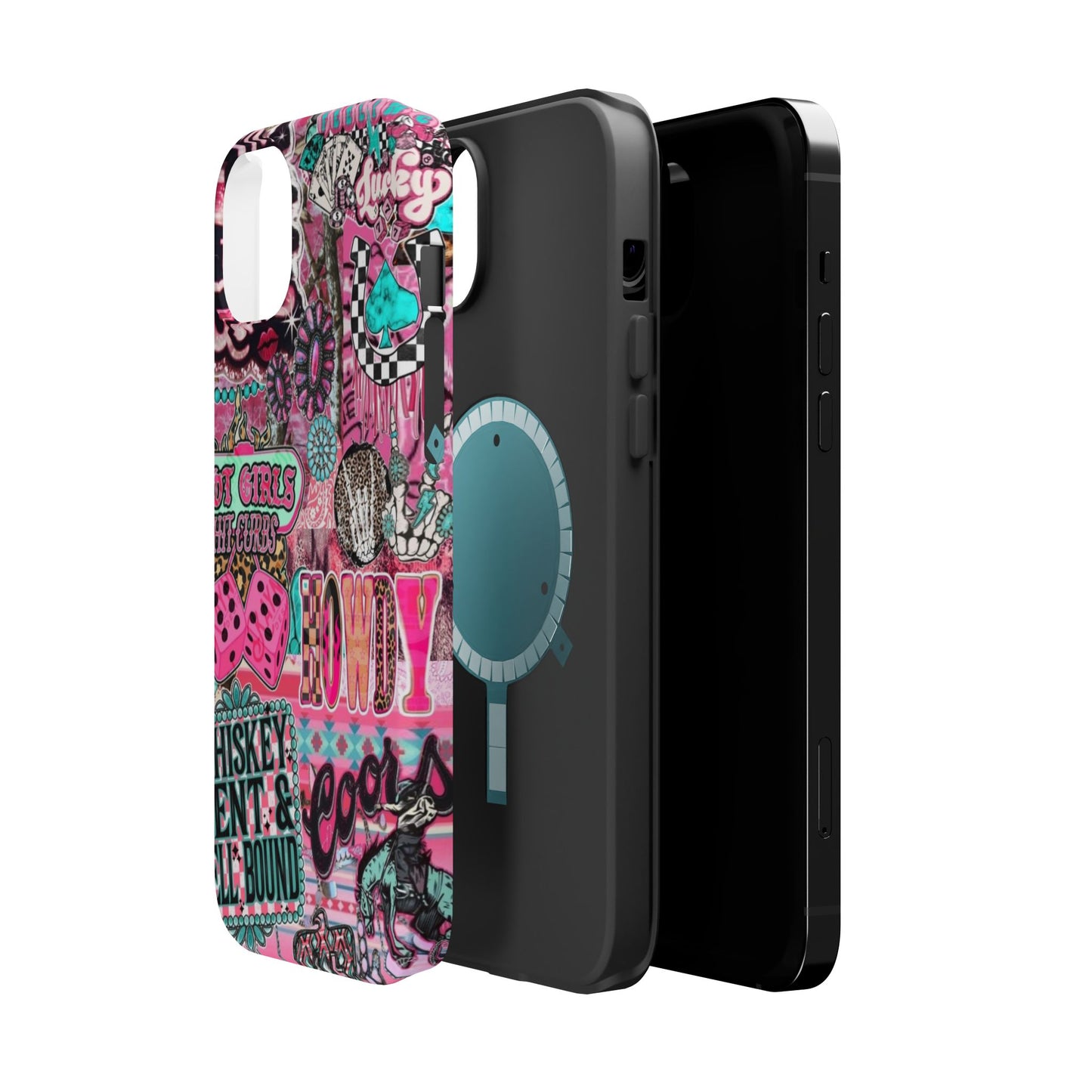 Pink Retro Patchwork Tough Magnetic Phone Case - 'Cowgirl' Sticker Collage