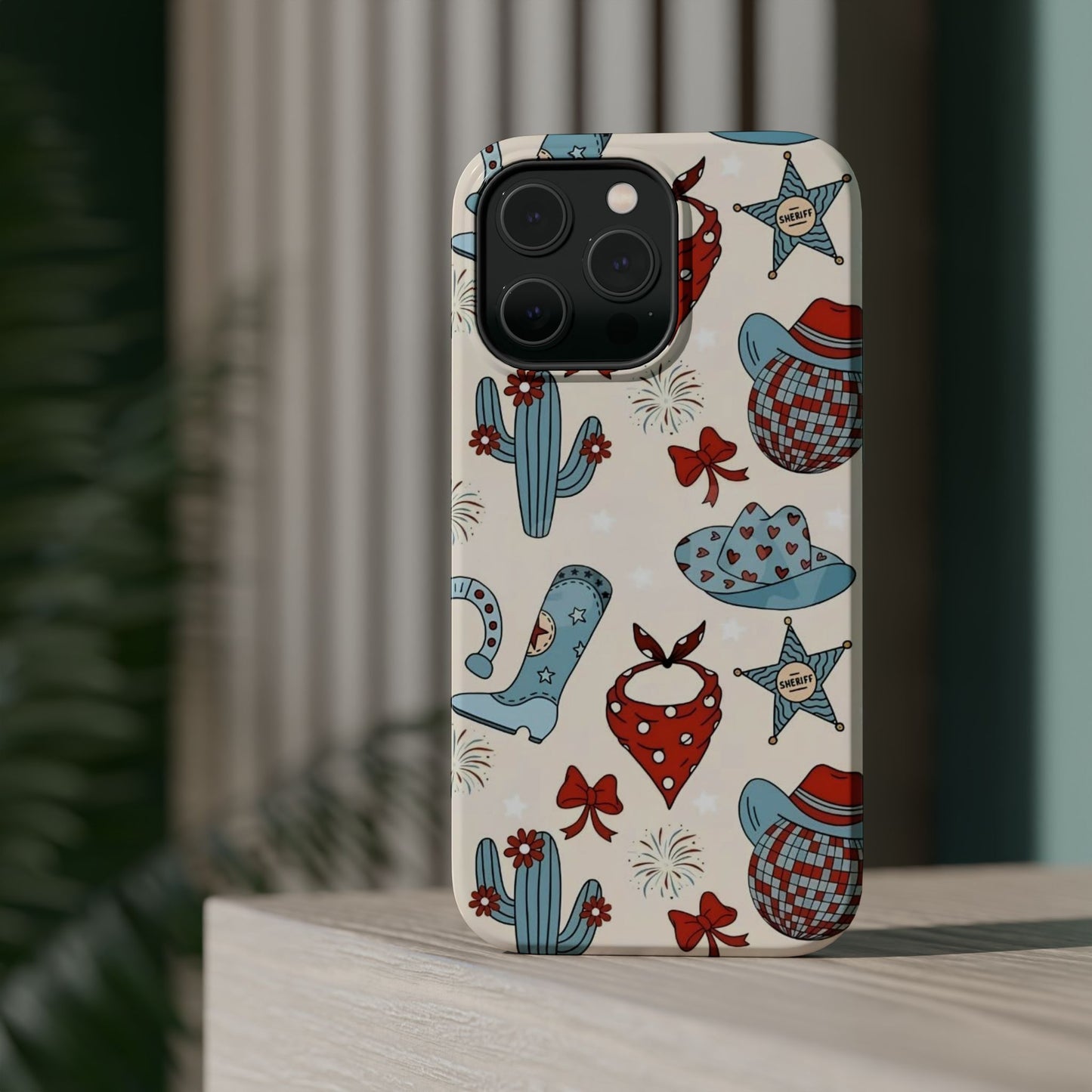 Western Country Pattern Phone Case — Cowboy Boots, Hats & Bandanas Magnetic Impact-Resistant Case