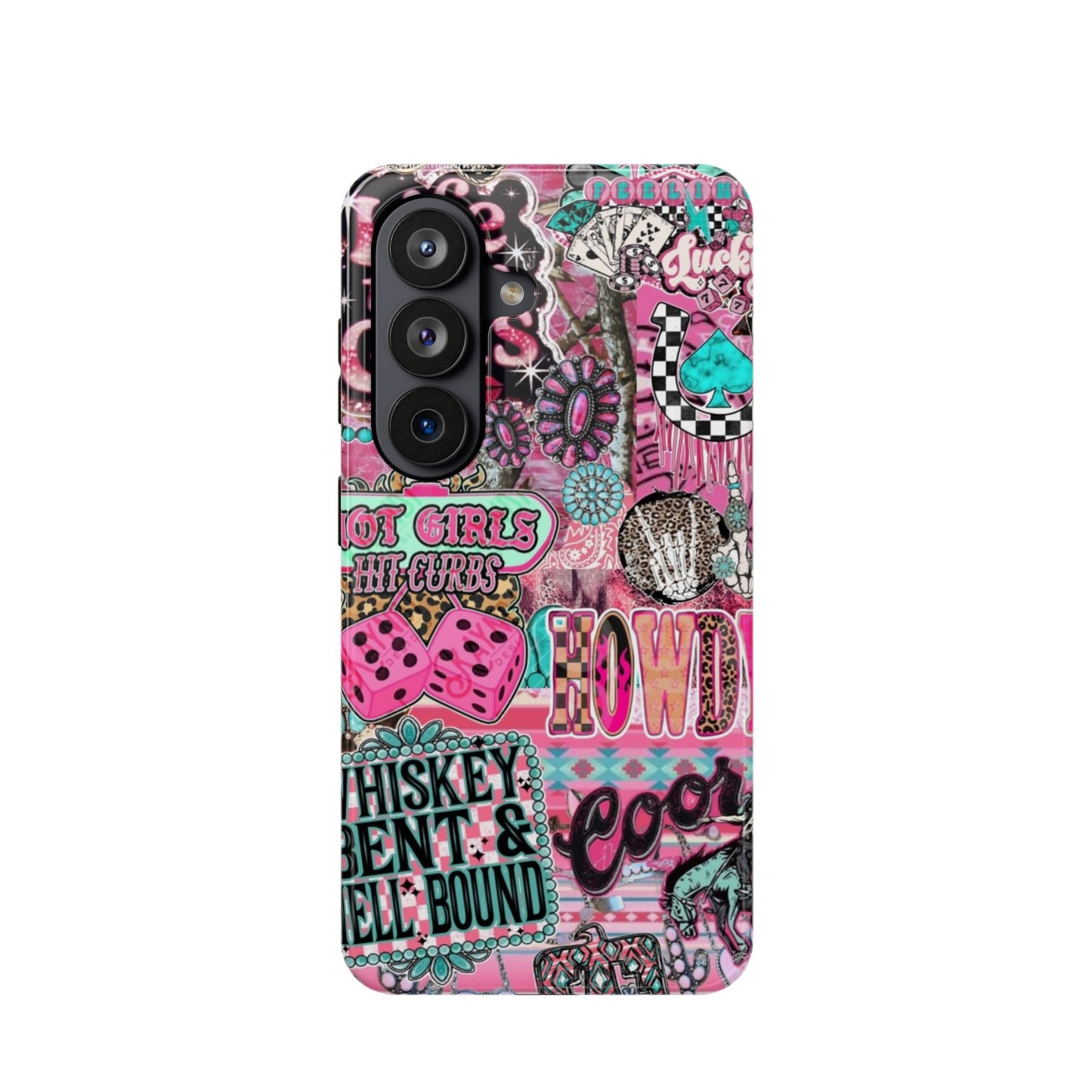 Pink Retro Patchwork Tough Magnetic Phone Case - 'Cowgirl' Sticker Collage