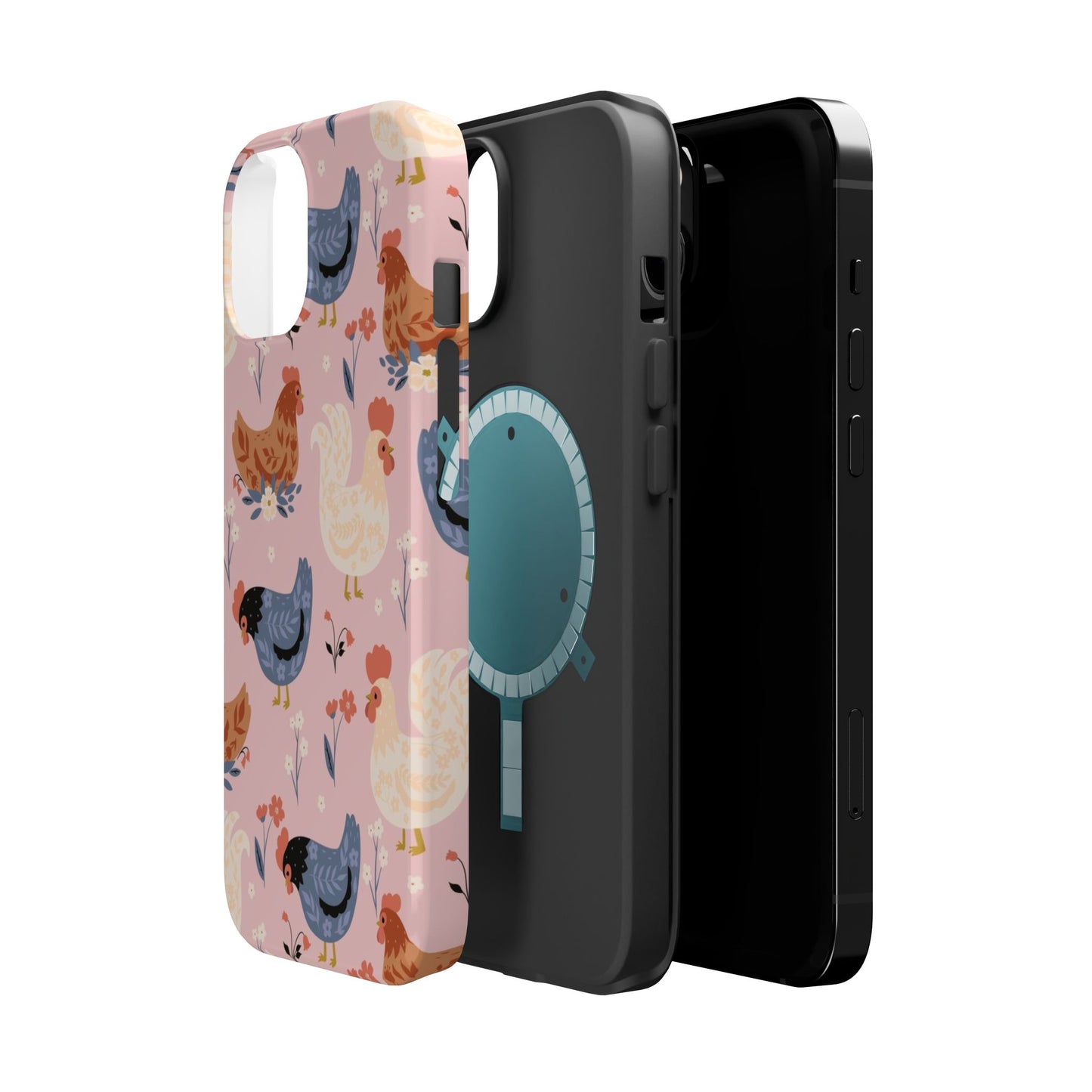 Chicken Pattern Magnetic Impact Phone Case — Cute Pastel Hen Design